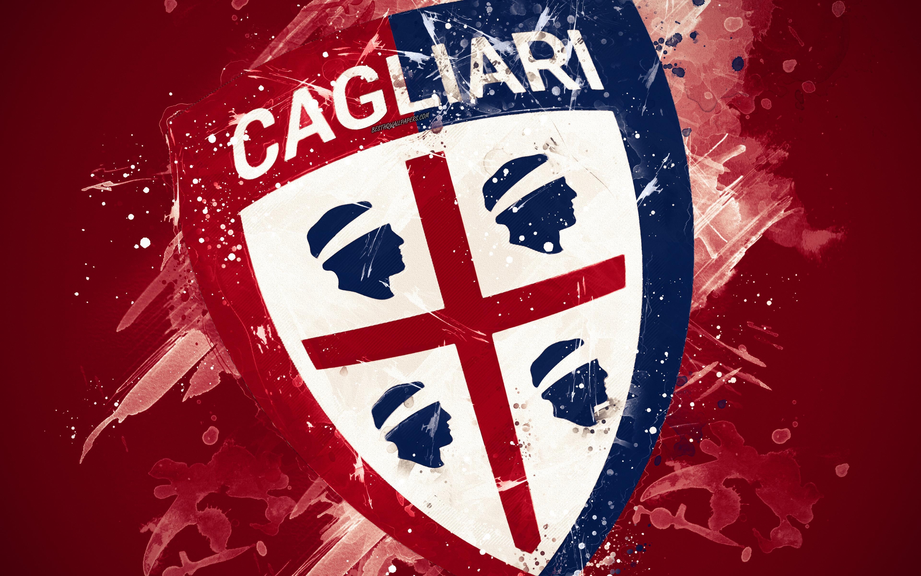 3840x2400 Download wallpaper Cagliari FC, 4k, paint art, creative, Italian, Desktop