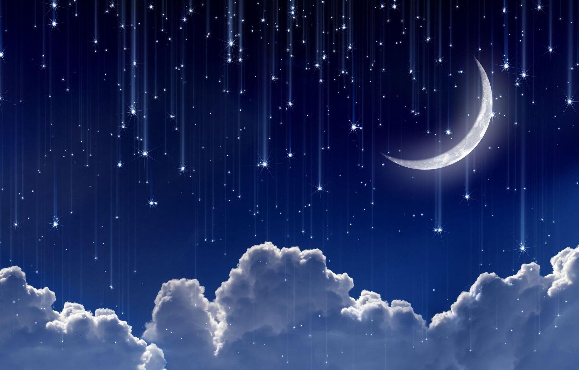 1920x1230 space moon year crescent sky clouds star stars lights night, Desktop