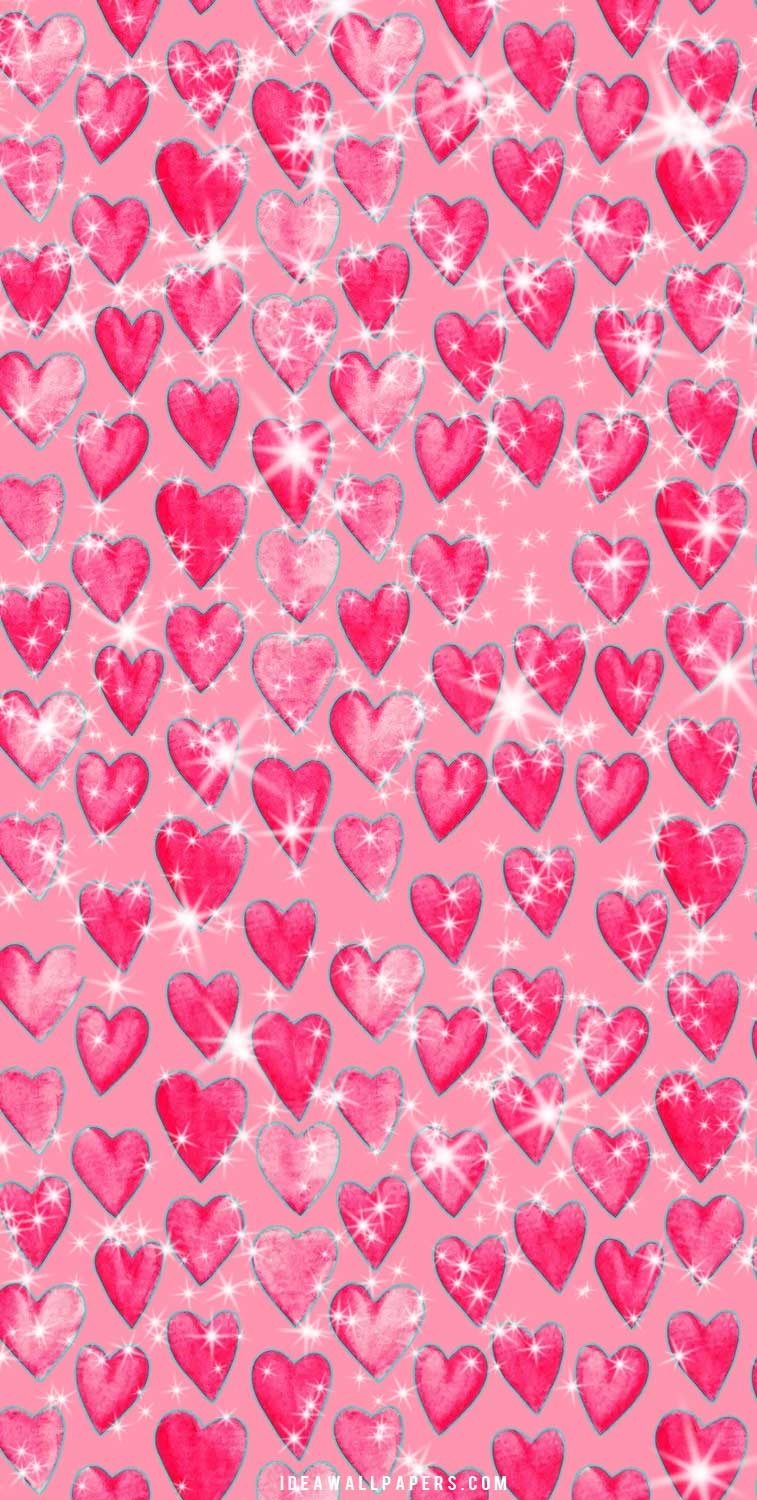 760x1500 Sparkle Pink Heart Valentine's day Wallpaper, Phone