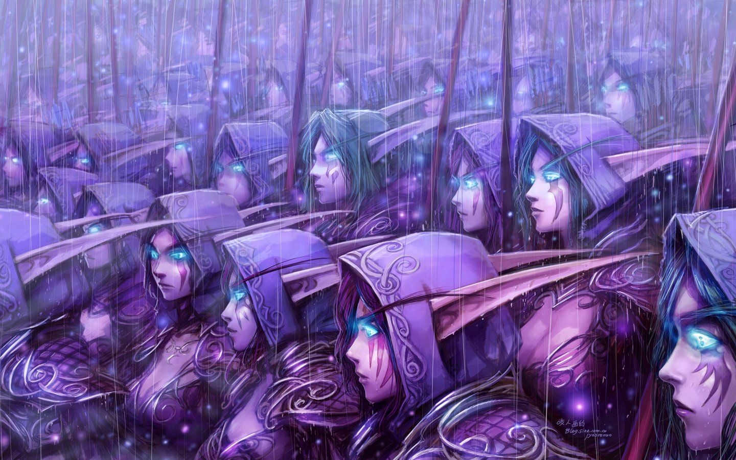 1440x900 Video games rain World of Warcraft blue eyes fantasy art elves artwork long ears Warcraft wallpaperx900, Desktop