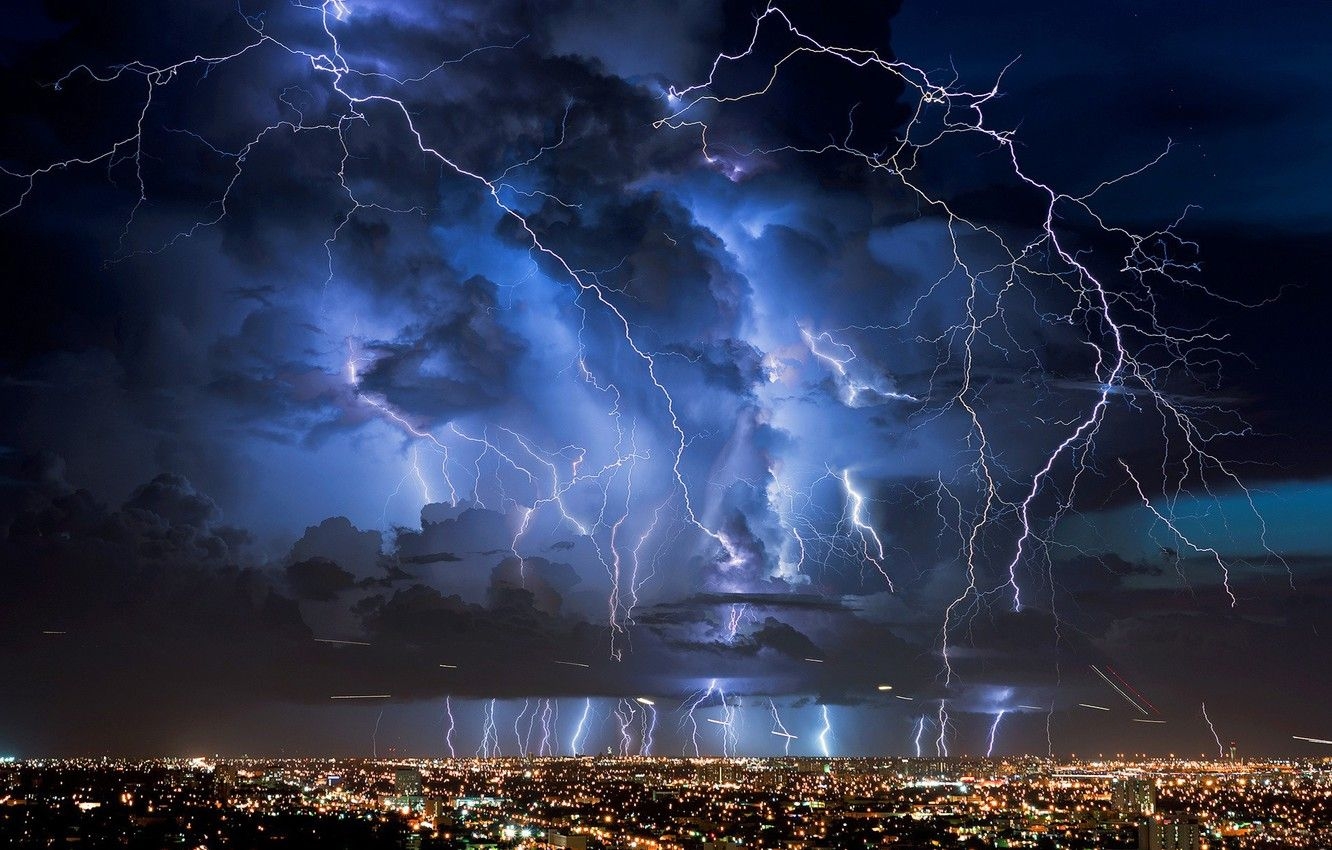 1340x850 Wallpaper The SKY, CLOUDS, NIGHT, RAIN, CLOUDS, HOME, CATEGORY, LIGHTS, The STORM, FLASH, ZIPPER image for desktop, section город, Desktop