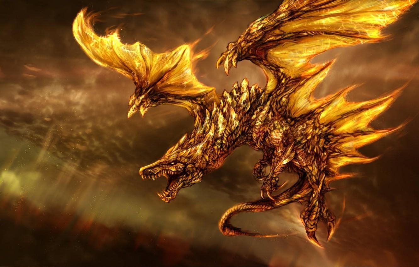 1340x850 Wallpaper fiction, fire, dragon, wings, art image, Desktop