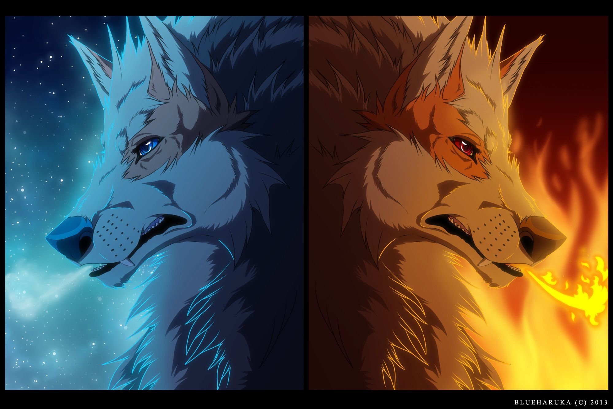 2000x1340 Fire And Ice Wolf Wallpaper Arcanine Wolf And Ice Wolf, Desktop