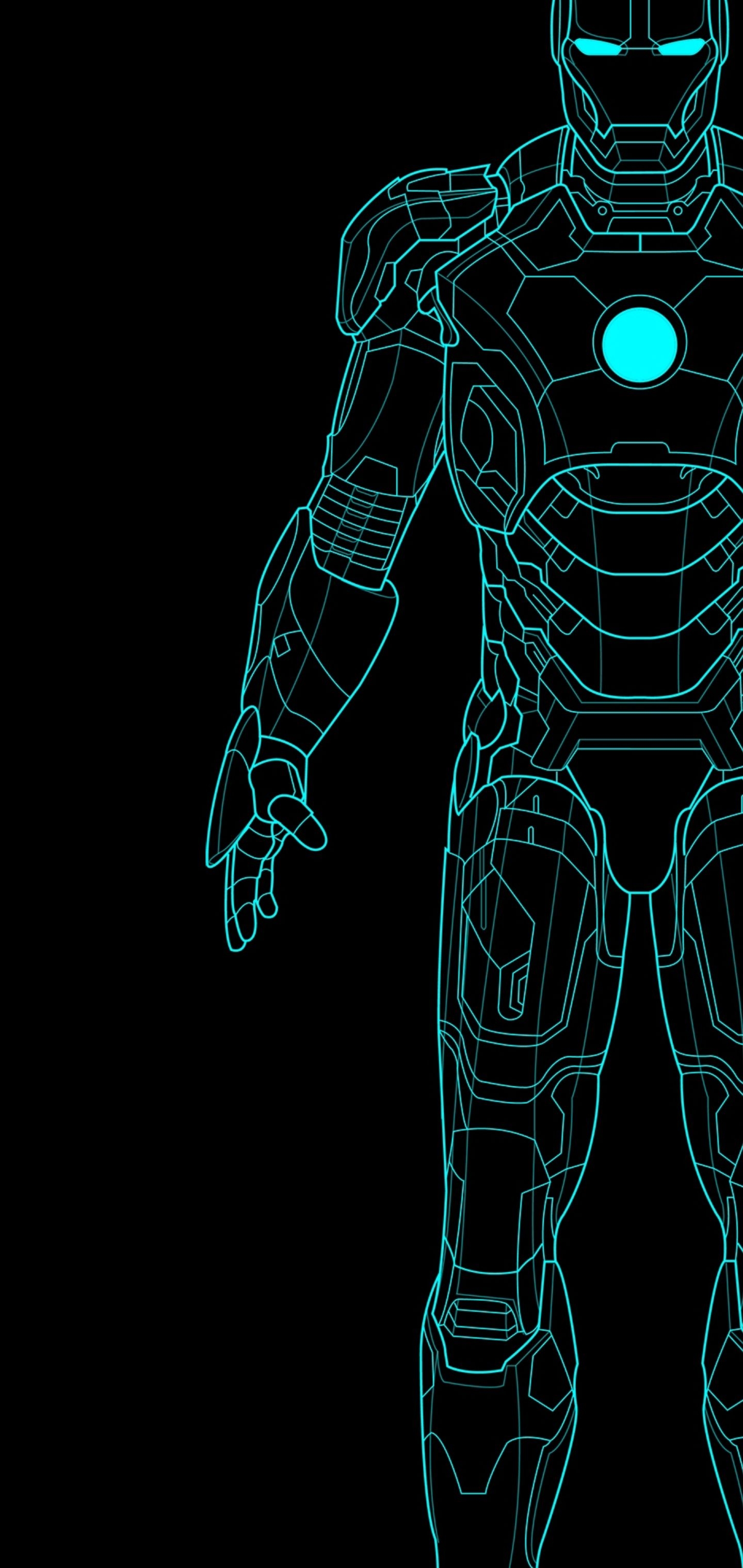 1440x3040 Neon Iron Man Outline Galaxy S10 Hole Punch Wallpaper, Phone