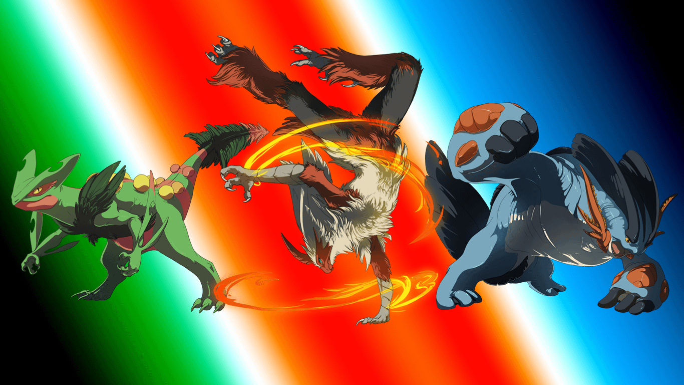 1370x770 Hoenn Mega Starters Wallpaper, Desktop