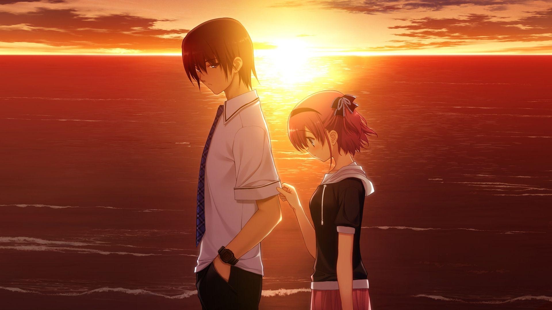 1920x1080 Download Anime HD Wallpaper Background Image boy girl sad sunset, Desktop