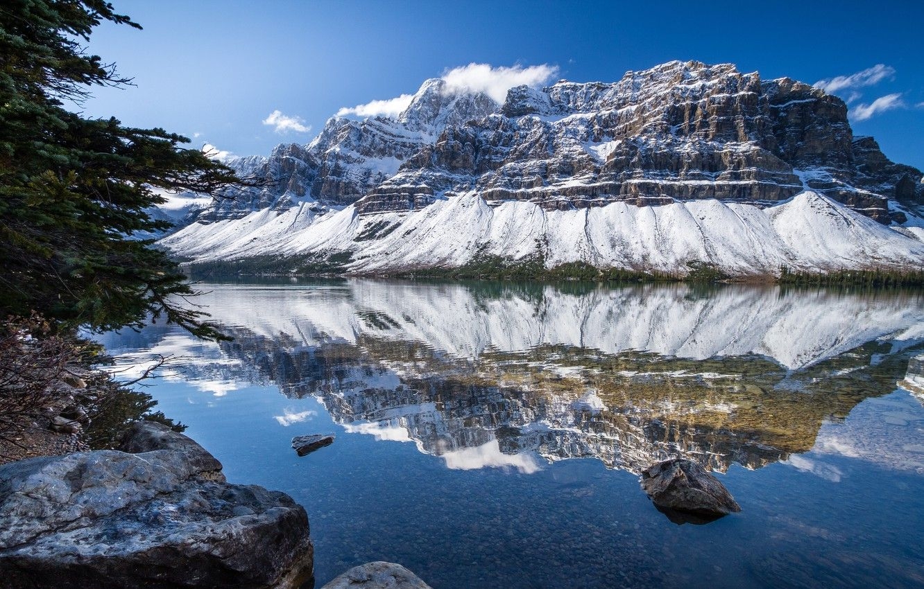 1340x850 Wallpaper mountains, lake, reflection, Canada, Albert, Banff National Park, Alberta, Canada, Banff national Park, Canadian Rockies, Canadian Rockies, Bow Lake, Crowfoot Mountain, Bow Lake, , Mountain Crowfoot image for desktop, section пейзажи, Desktop