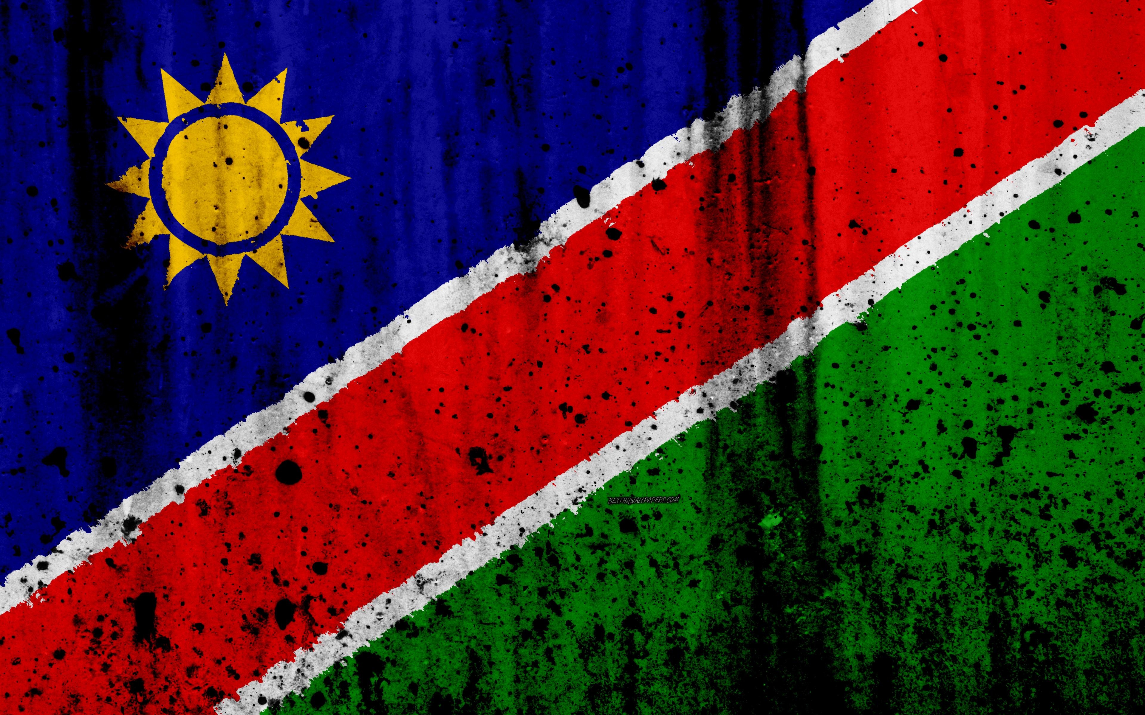 3840x2400 Download wallpaper Namibian flag, 4k, grunge, flag of Namibia, Desktop