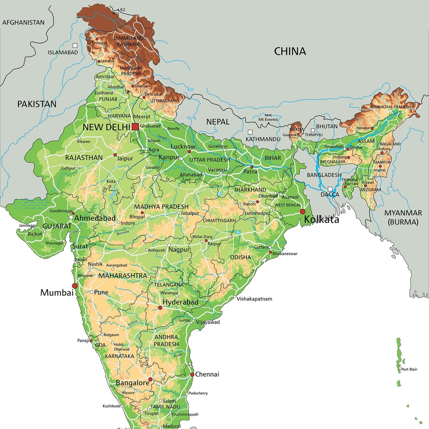 1500x1500 Indian Map 2 Wallpaper for Decor, Phone