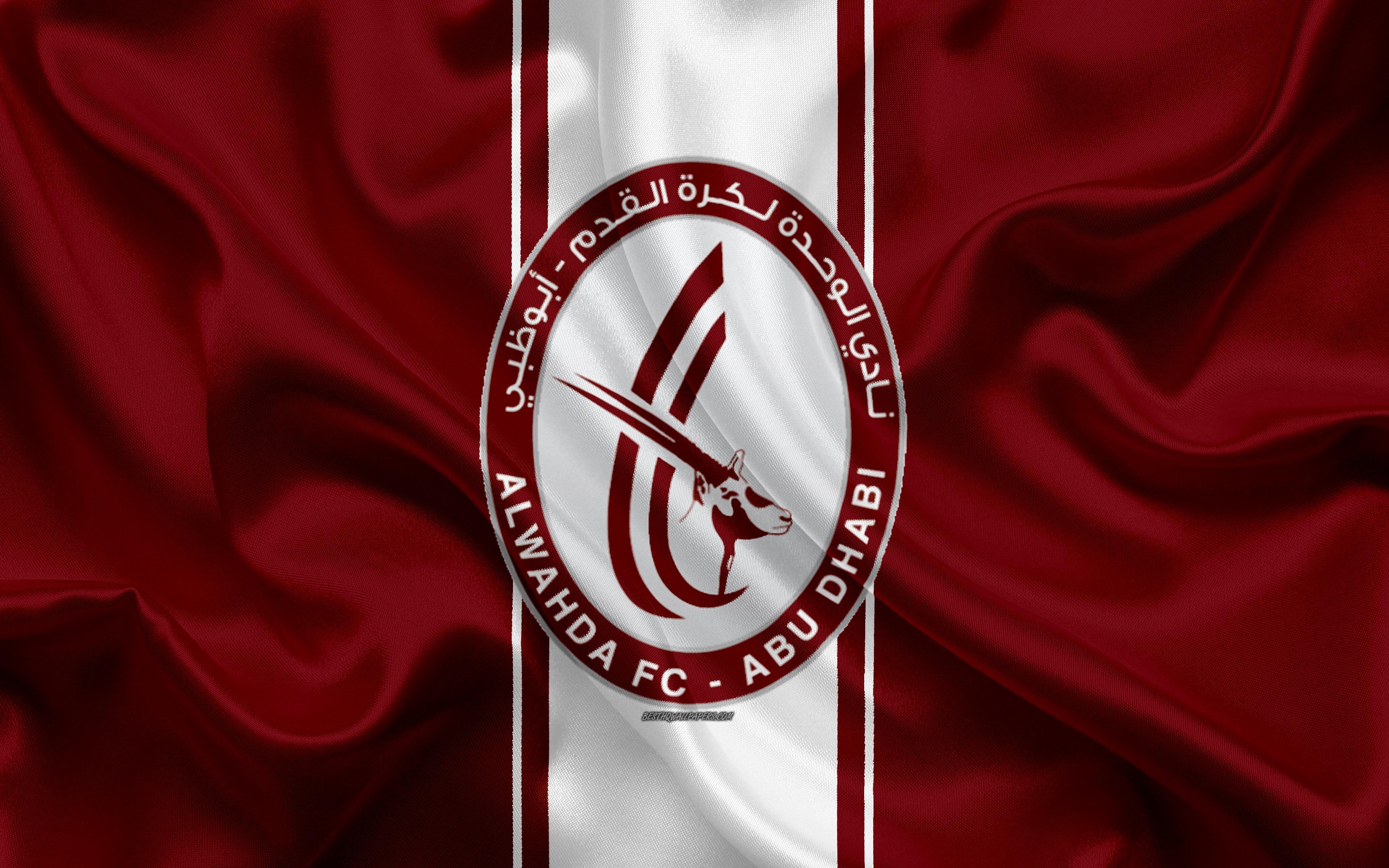 3840x2400 Download wallpaper Al Wahda FC, 4k, logo, burgundy silk flag, Desktop