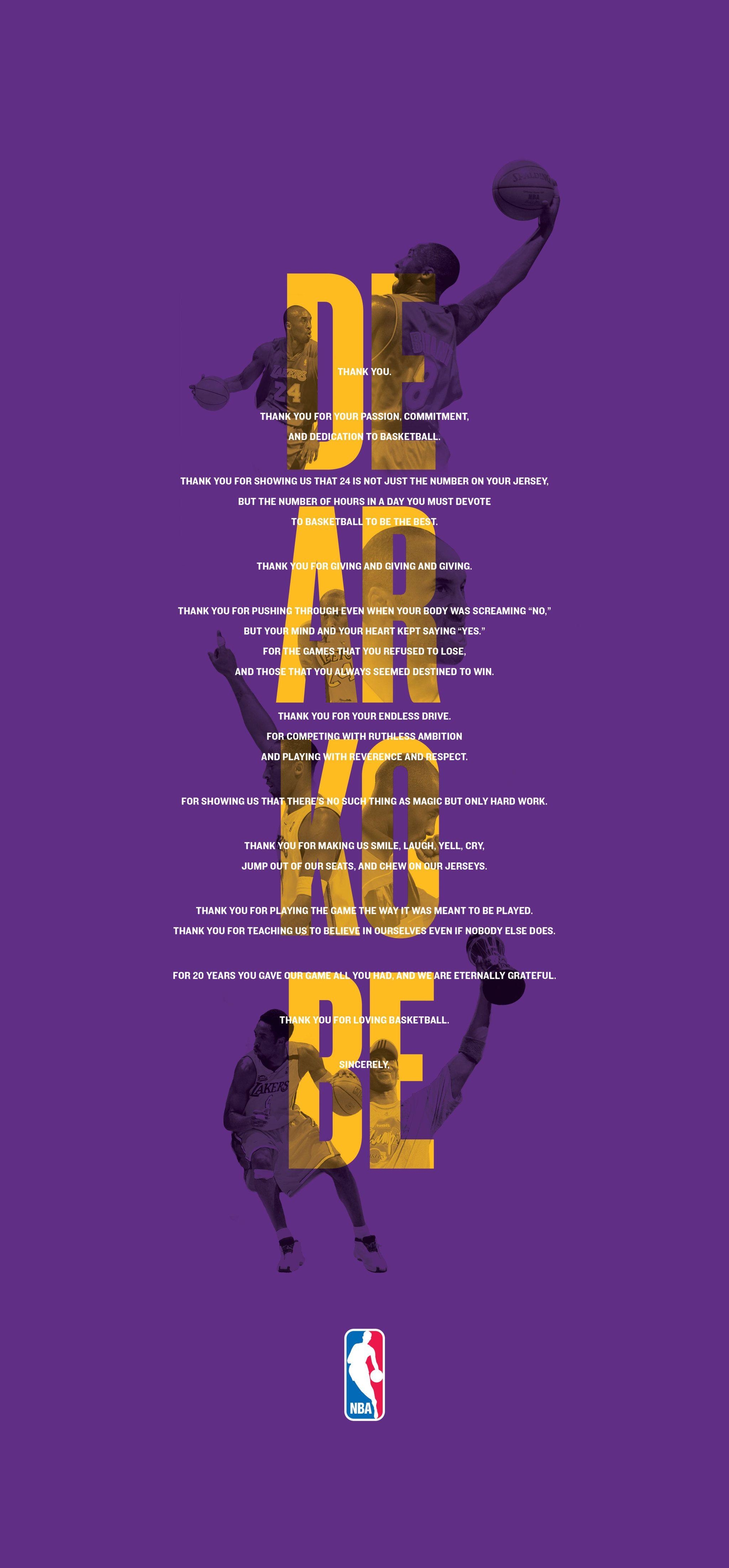 2050x4410 La carta de la NBA a La Mamba: ¡Gracias Kobe!. Kobe bryant, Phone