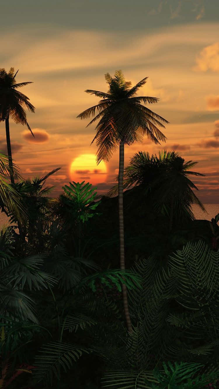 750x1340 Download A Tropical Scene With Palm Trees And A Sunset Wallpaper, Phone