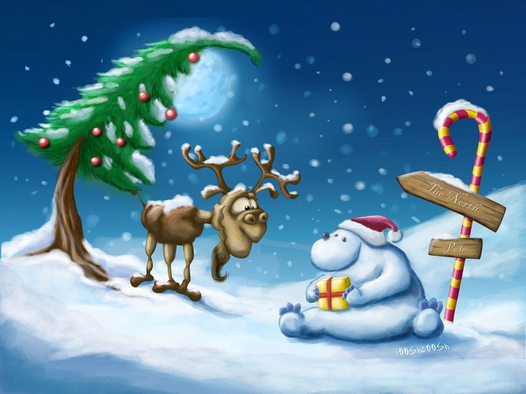 1030x770 Happy Xmas Polar bear + moose, Desktop