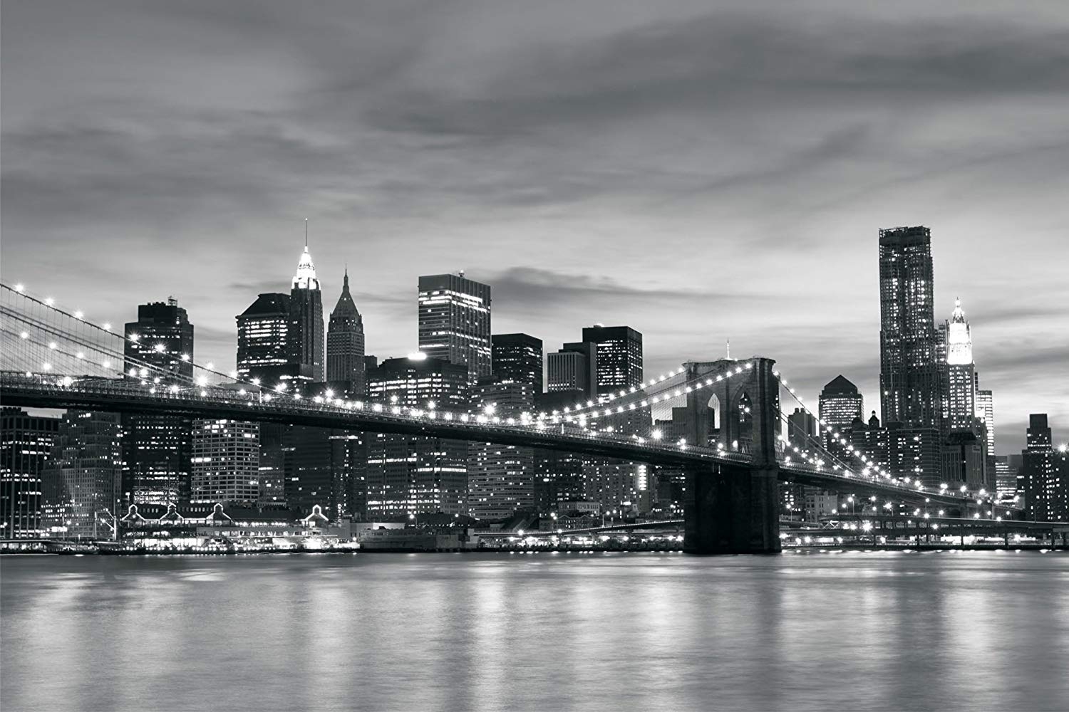 1500x1000 Brooklyn Bridge New York Black & White Wallpaper Mural, Desktop