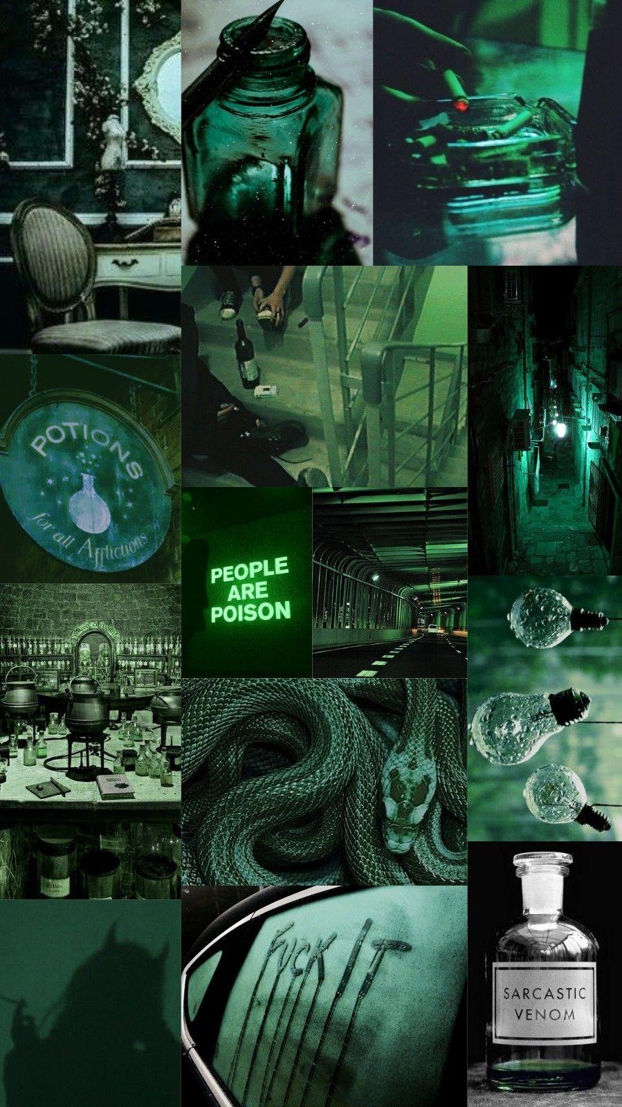 900x1600 Wallpaper, background, collage, aesthetic, music, color, green, dark green, slytherin, poison. Dark green wallpaper, Dark green aesthetic, Slytherin wallpaper, Phone