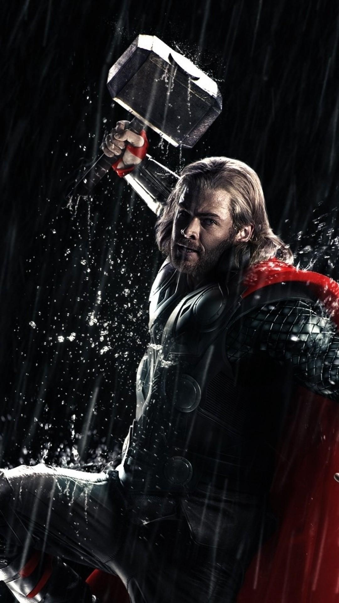 1080x1920 Download  Thor, Chris Hemsworth, Hammer, Mjolnir, Cape, Phone