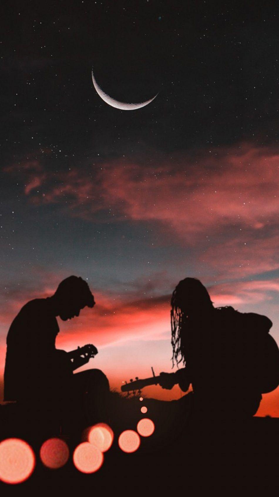 950x1690 Romantic Couple Playing Guitar Sunset Half Moon Free 100, Phone