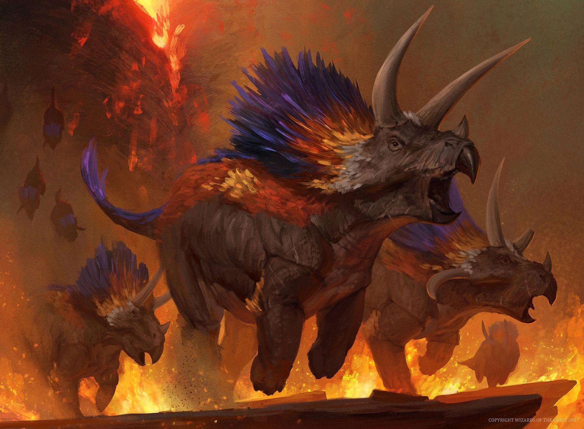 2000x1470 Fire Dinosaur Triceratops Magic The Gathering Fire, dinosaur, Desktop