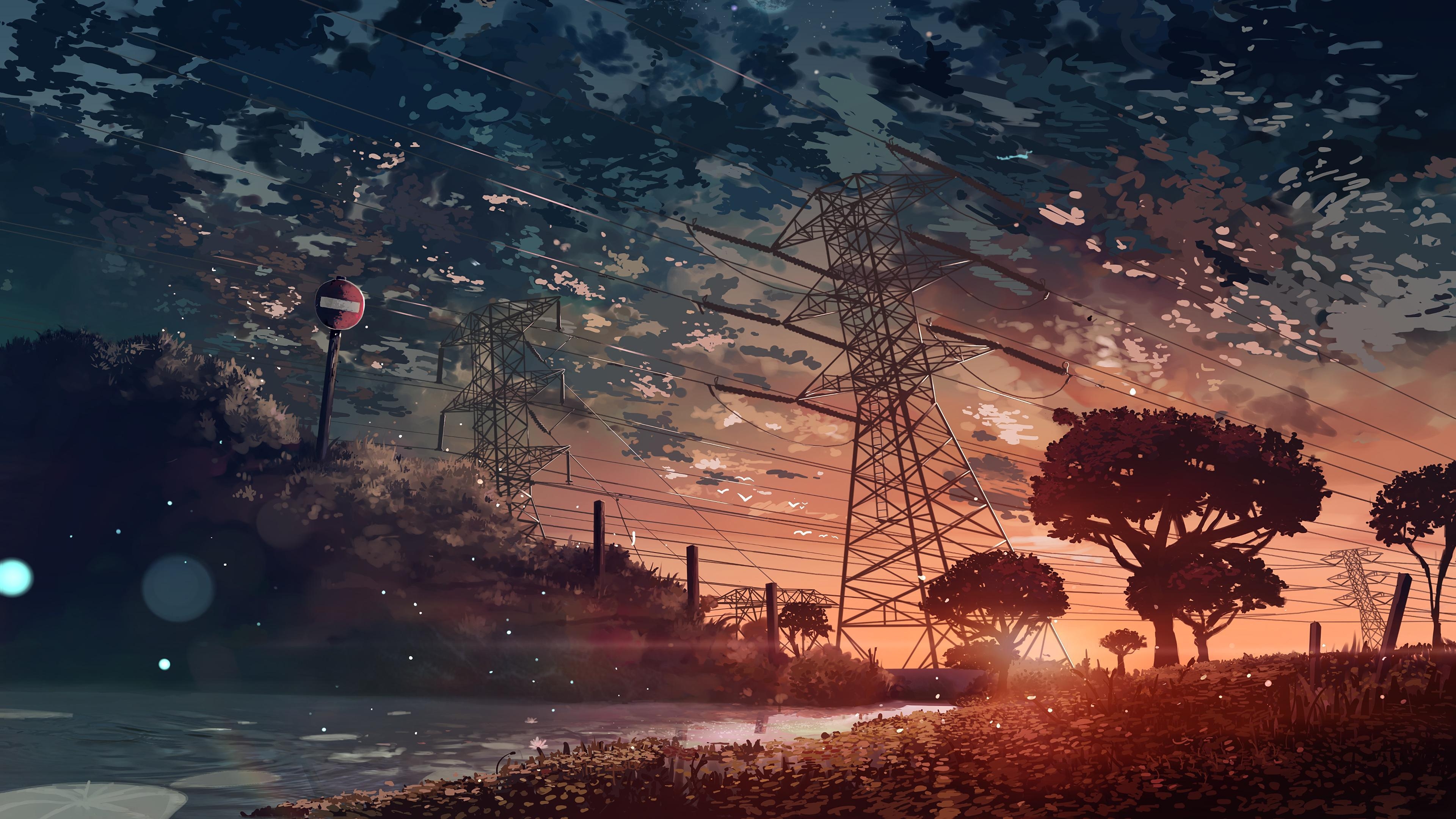 3840x2160 Anime Scenery Sunset 4K Wallpaper, Desktop