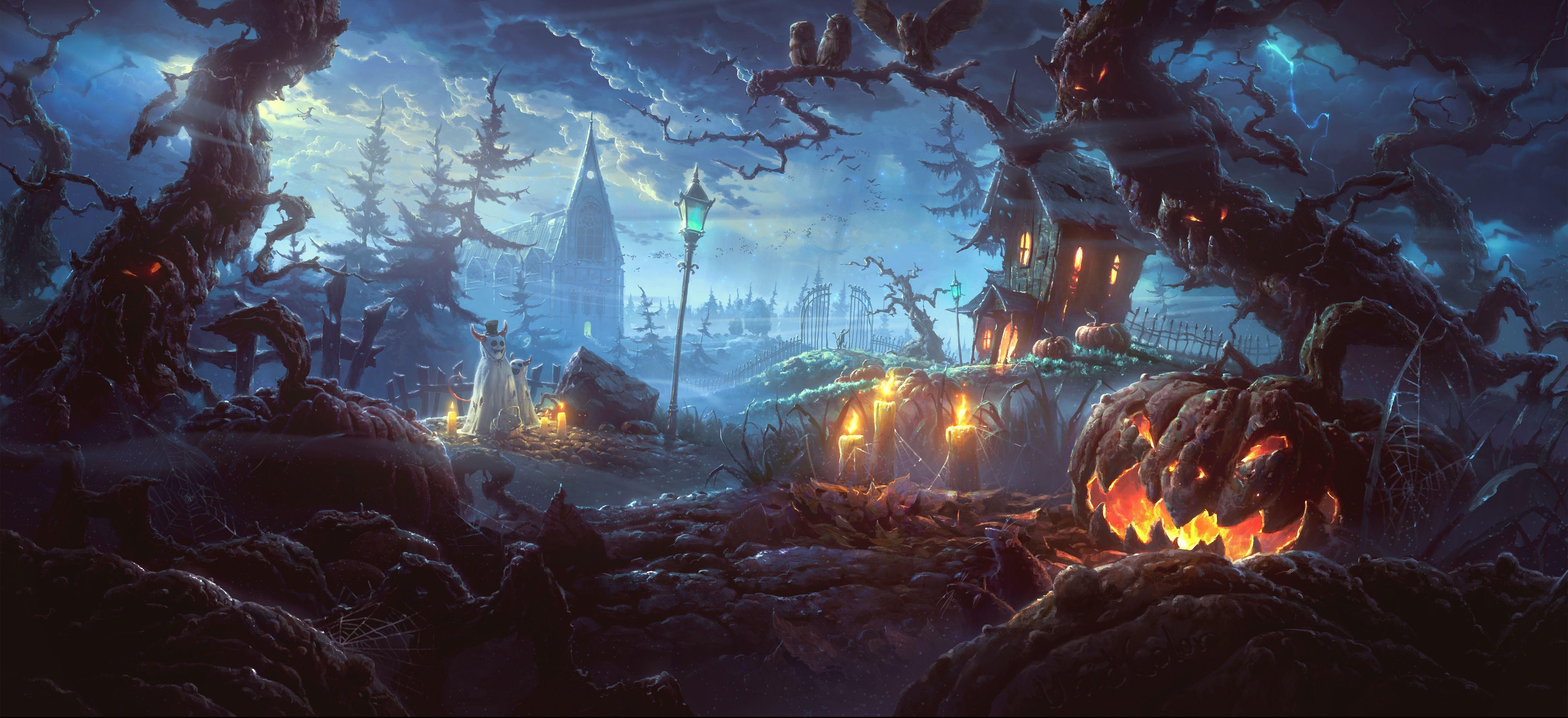 5000x2290 Halloween HD Wallpaper and Background, Dual Screen