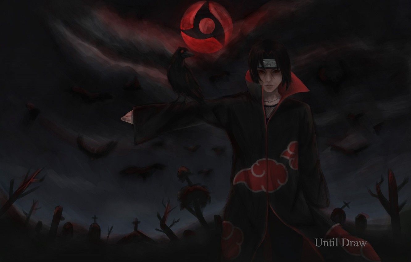 1340x850 Wallpaper Uchiha Itachi, NARUTO, Mangekyou Sharingan, Pixiv, Black Bird, Genjutsu image for desktop, section сёнэн, Desktop