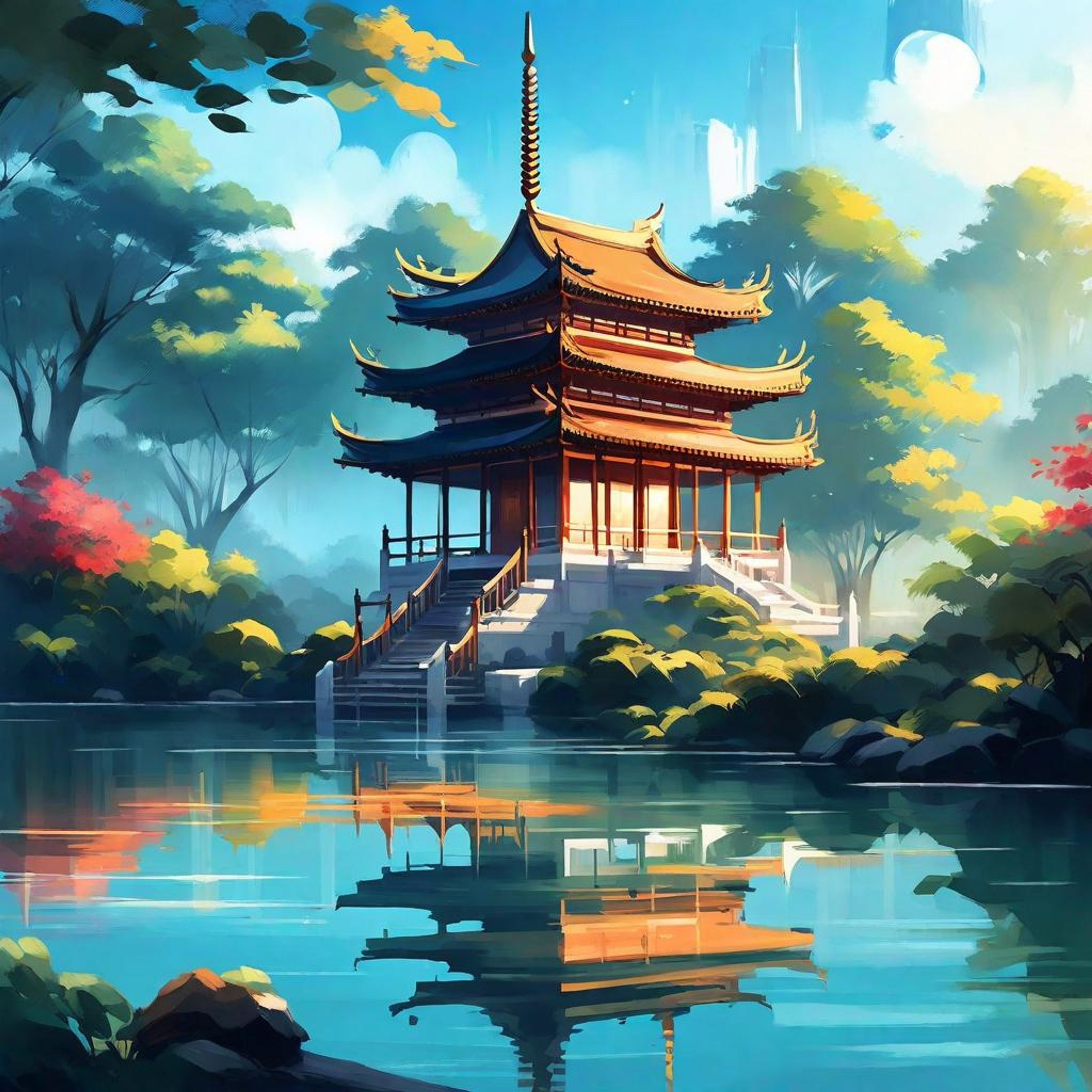 2880x2880 Tranquil Pagoda: Anime Zen Temple, Phone