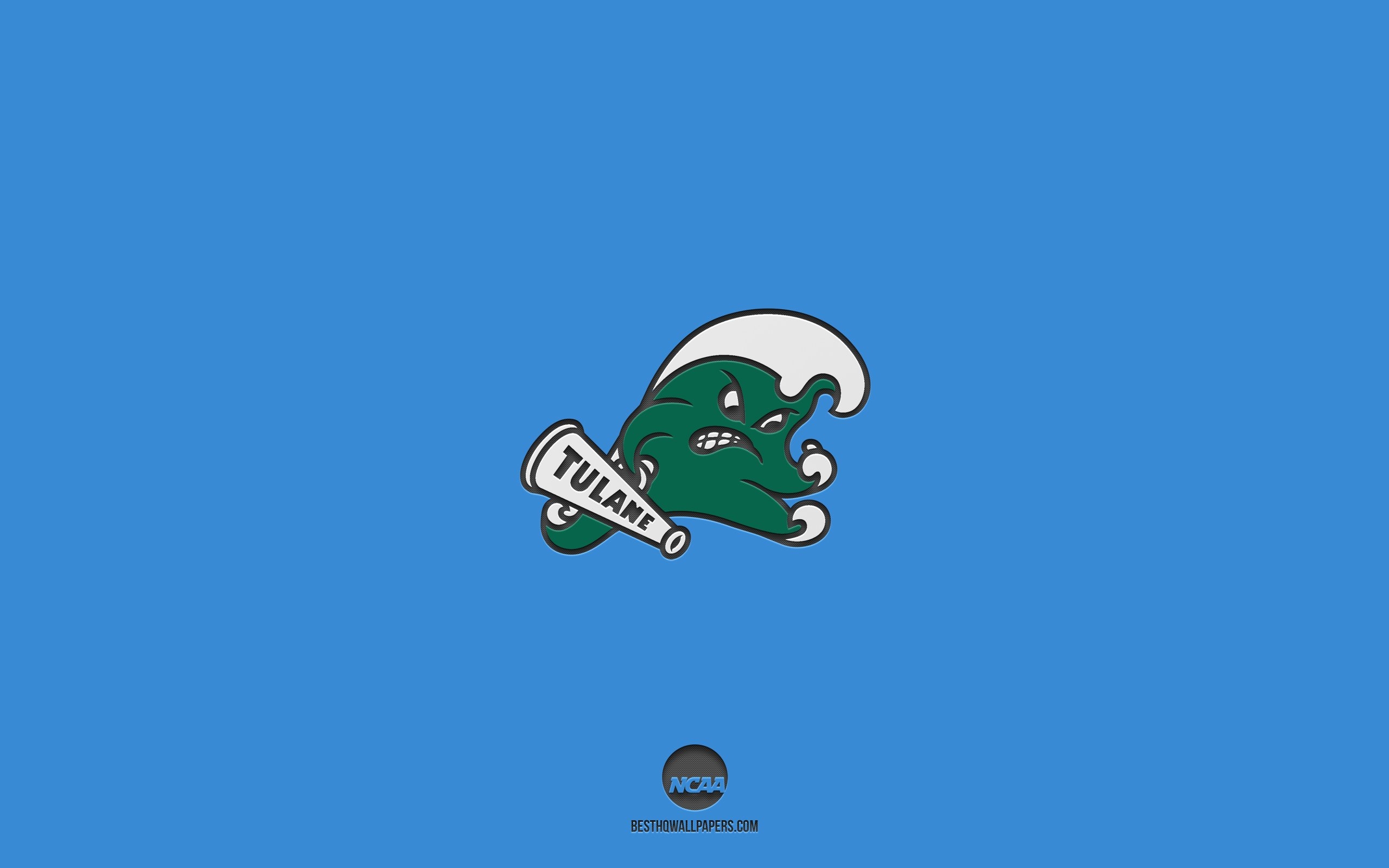 2560x1600 Download wallpaper Tulane Green Wave, blue background, American football team, Tulane Green Wave emblem, NCAA, Louisiana, USA, American football, Tulane Green Wave logo for desktop with resolution. High Quality HD picture, Desktop