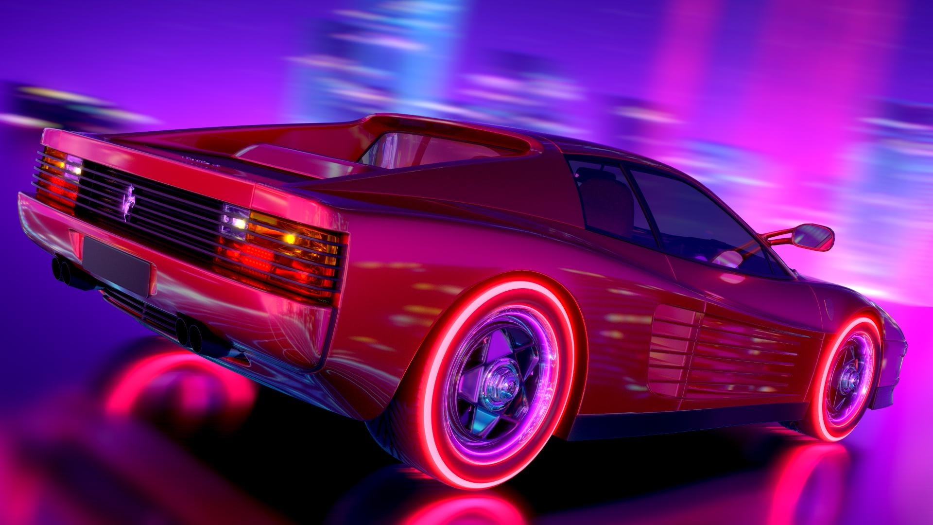 1920x1080 Ferrari Testarossa Retrowave, HD Artist, 4k Wallpaper, Image, Desktop