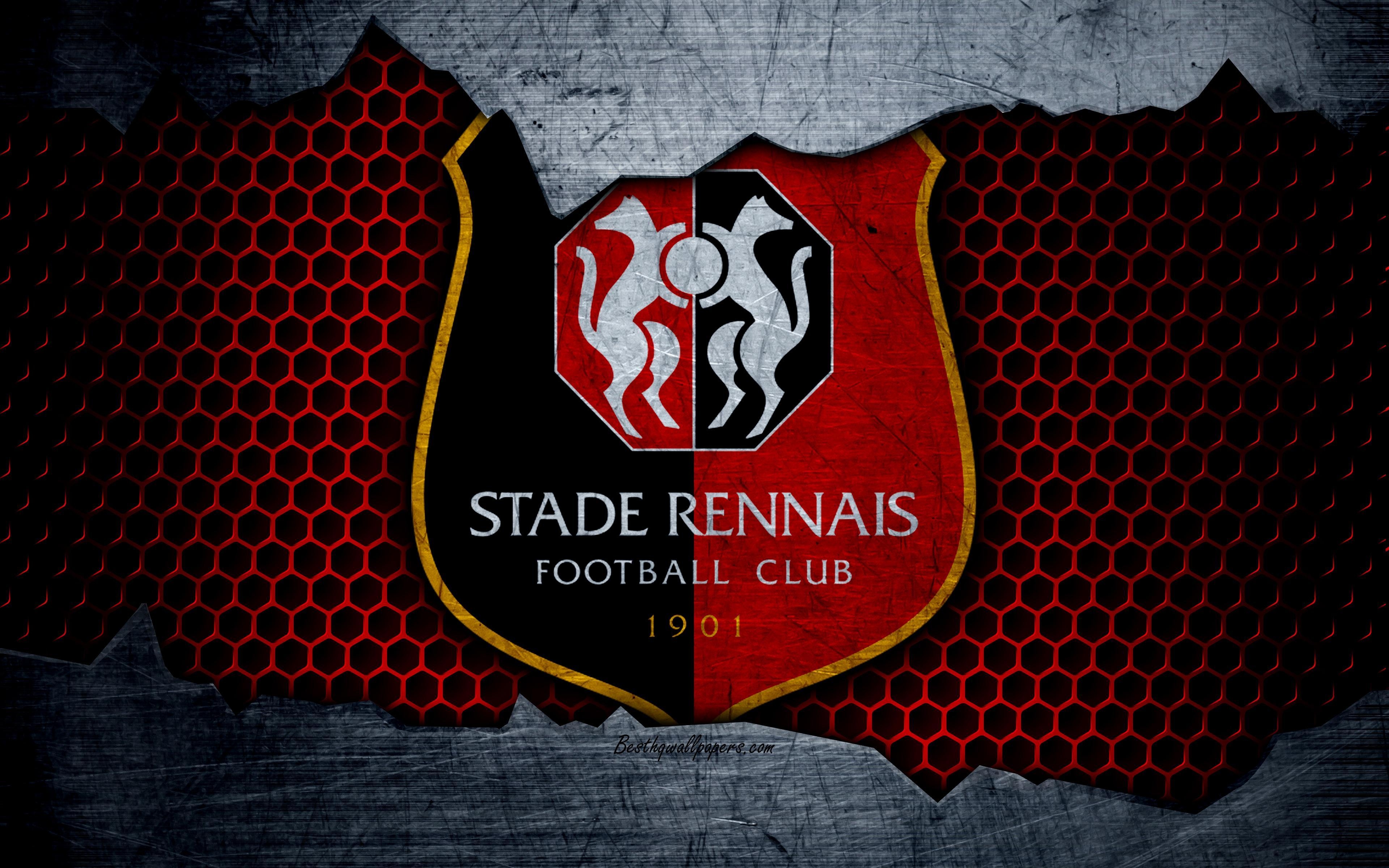 3840x2400 Download wallpaper Rennes, 4k, Liga logo, grunge, soccer, Desktop