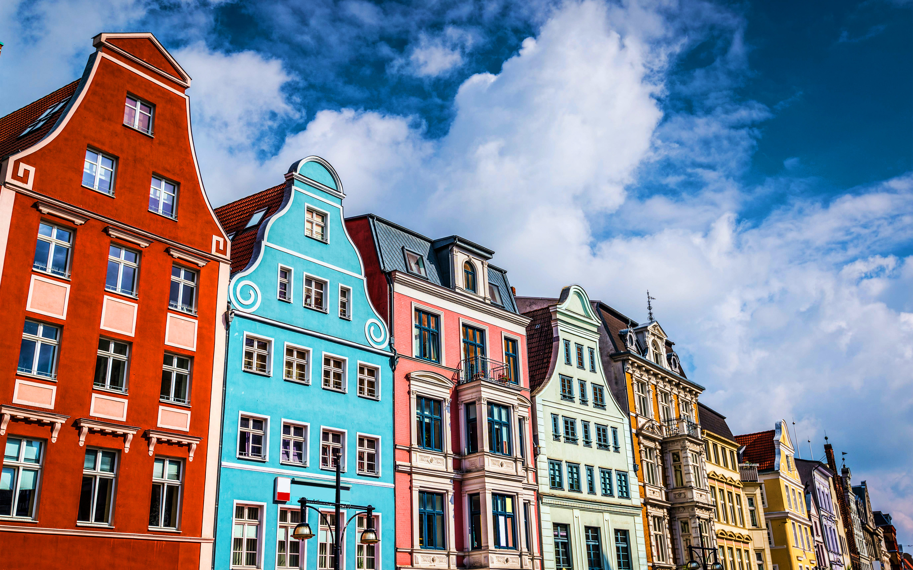 3840x2400 Download wallpaper Rostock, 4k, colorful houses, cityscapes, summer, german cities, Europe, Germany, Cities of Germany, Rostock Germany, HDR for desktop with resolution. High Quality HD picture wallpaper, Desktop