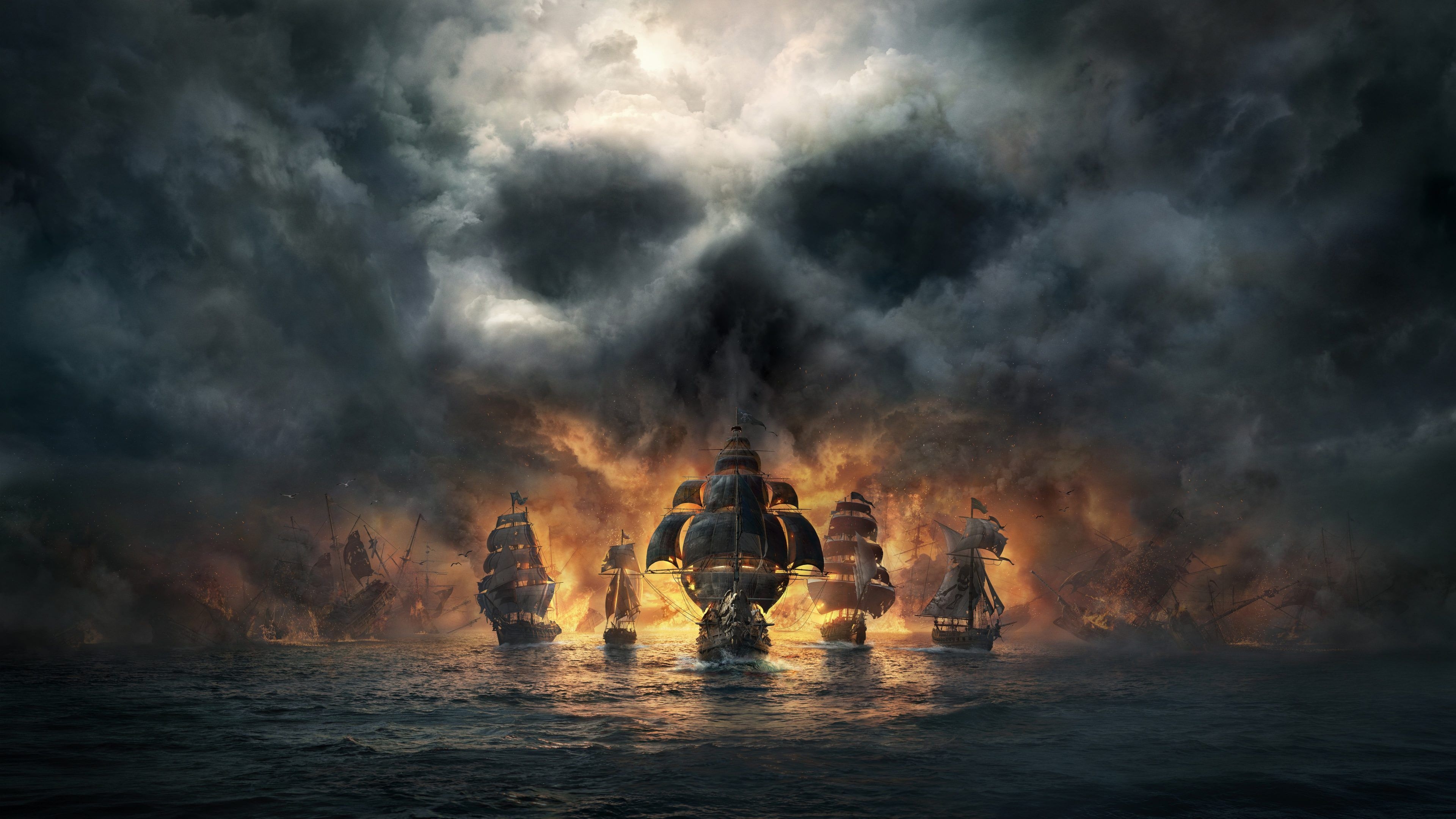 3840x2160 Skull and Bones Dark Pirates Ships 8K Wallpaper, Desktop