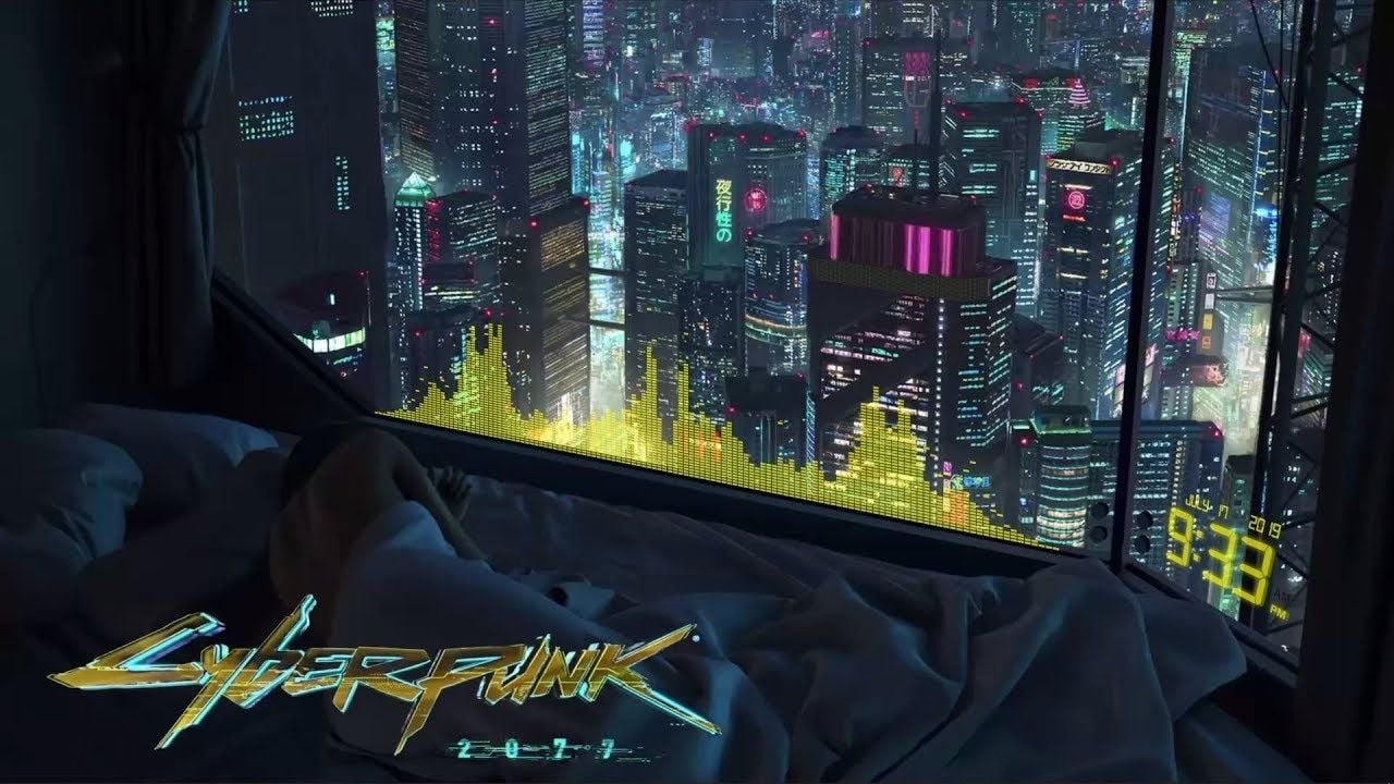 1280x720 Cyberpunk 2077 4K Live Wallpaper audio visualizer + system clock, Desktop