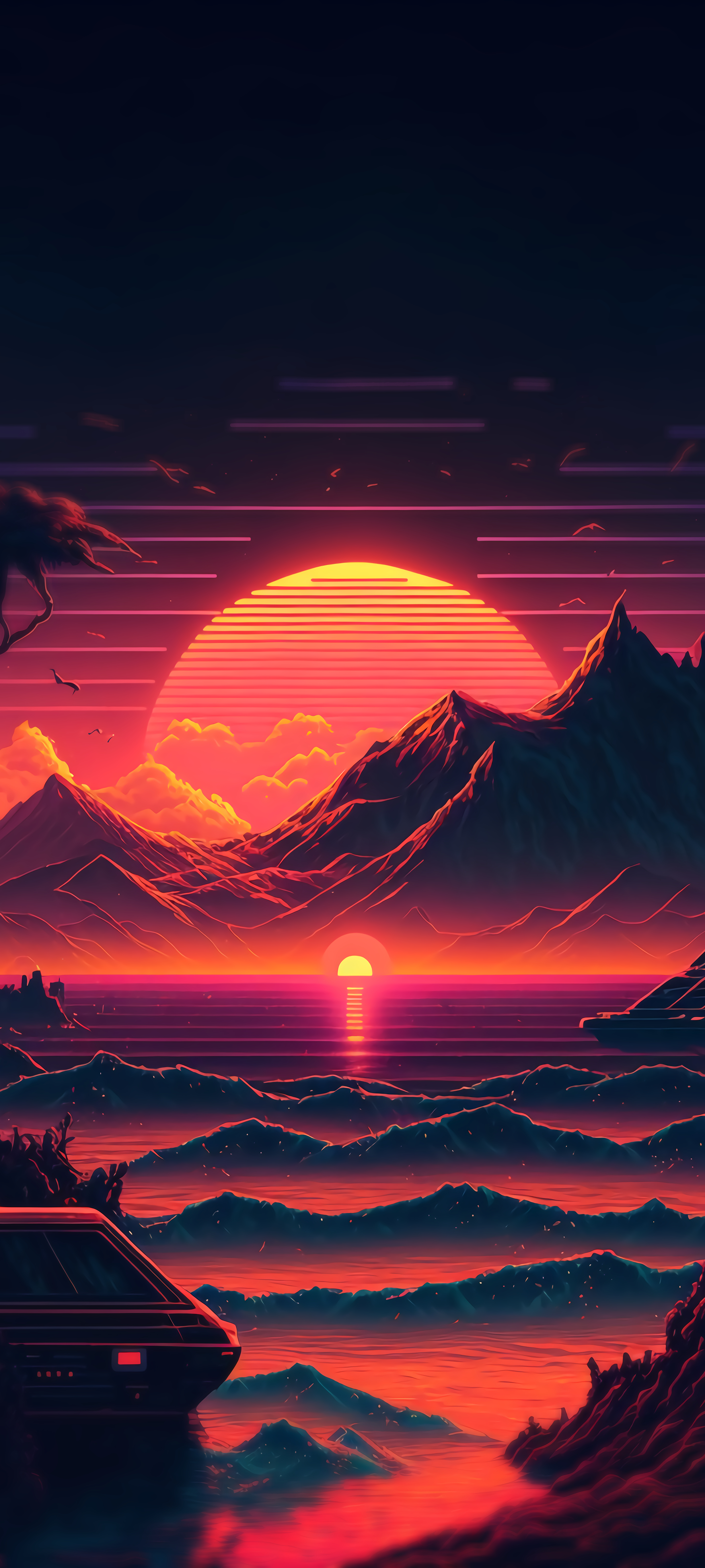 2460x5470 SYNTHWAVE SUNSET AI ART WALLPAPER 4K FOR PHONE, Phone