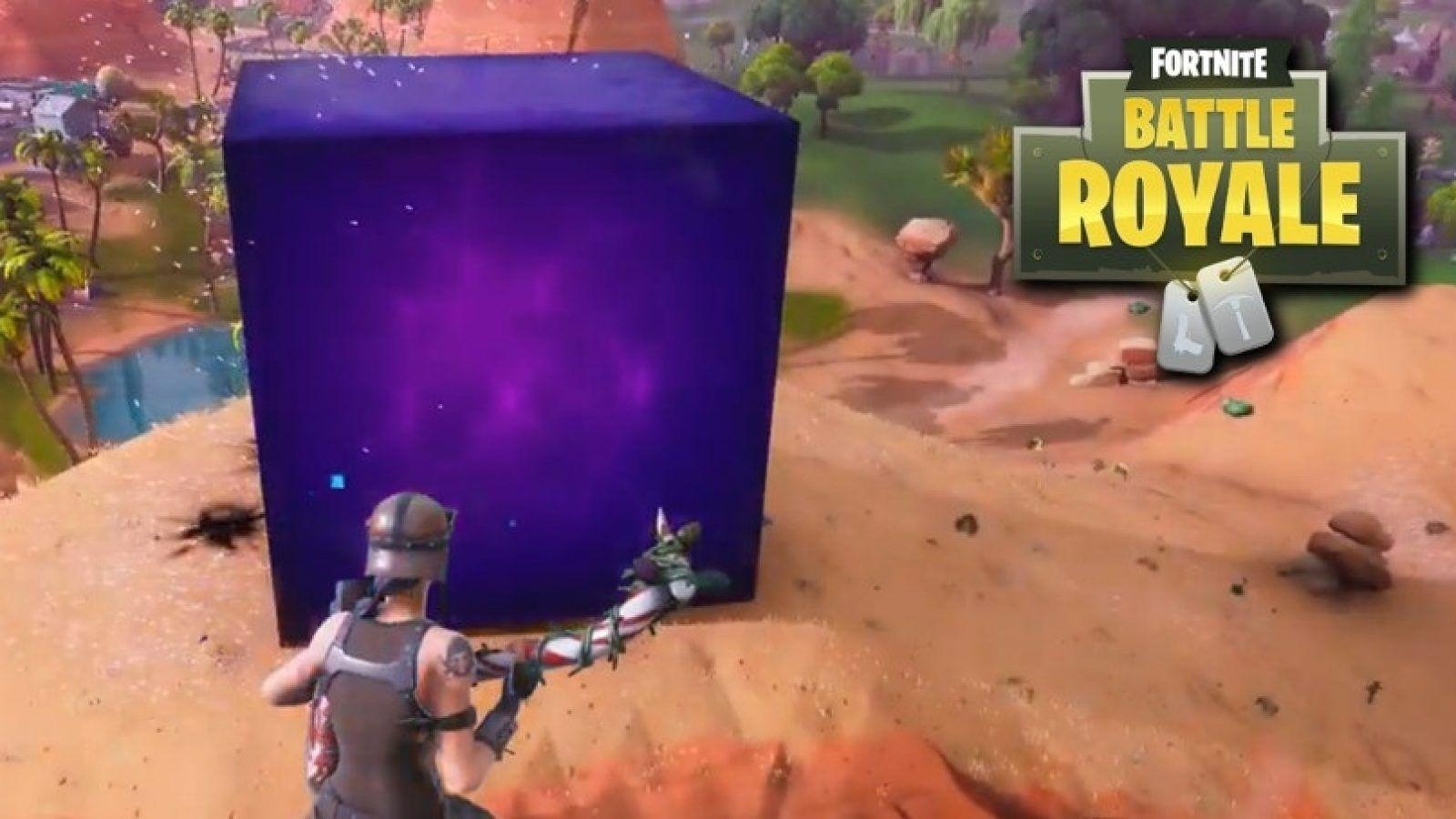 1600x900 Giant Purple Cube Appears After Massive Lightning Strike in Fortnite, Desktop