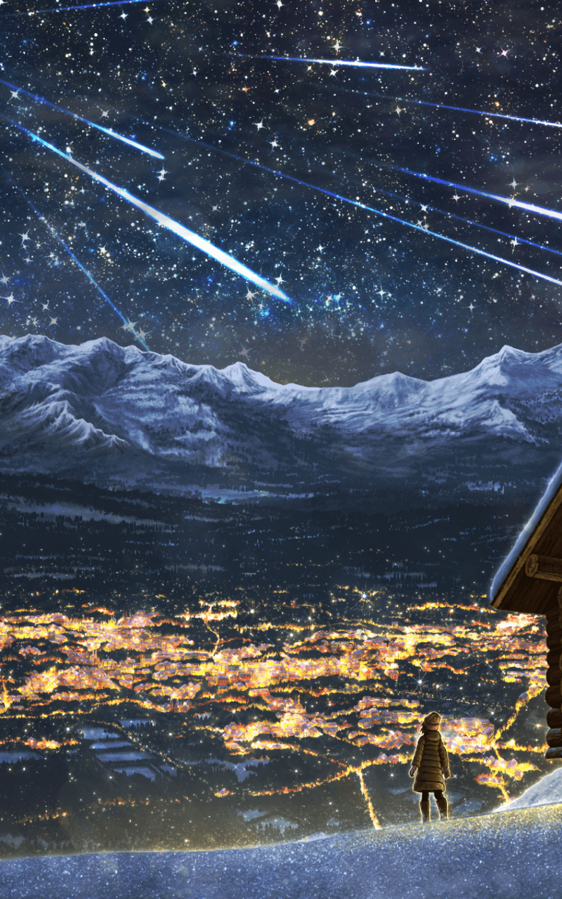 800x1280 Anime Cityscape, Landscape, Stars, Night, Scenic Landscape, Phone