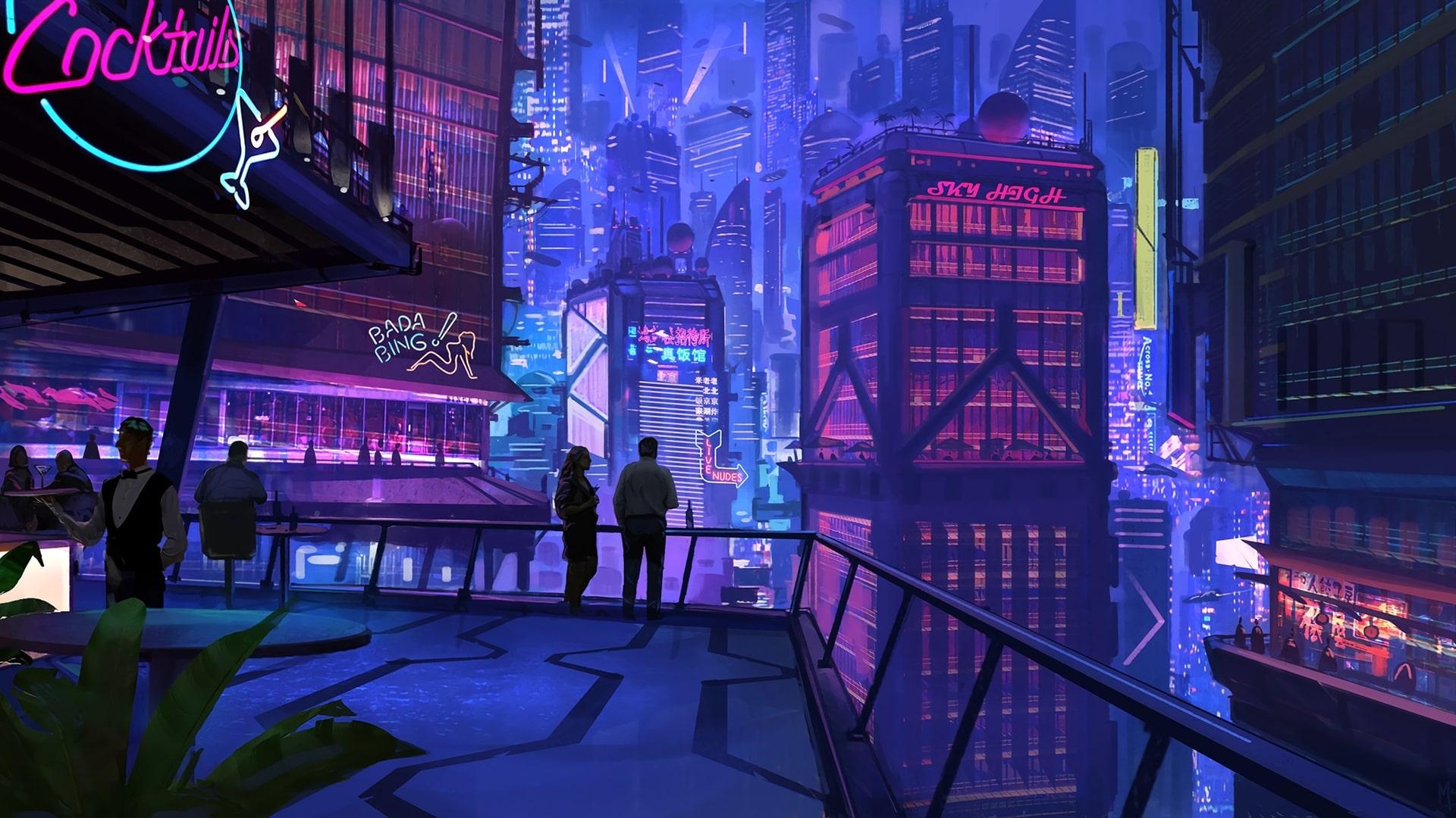 1920x1080 City, Cyberpunk, Night, Rooftop Wallpaper & Background Image, Desktop