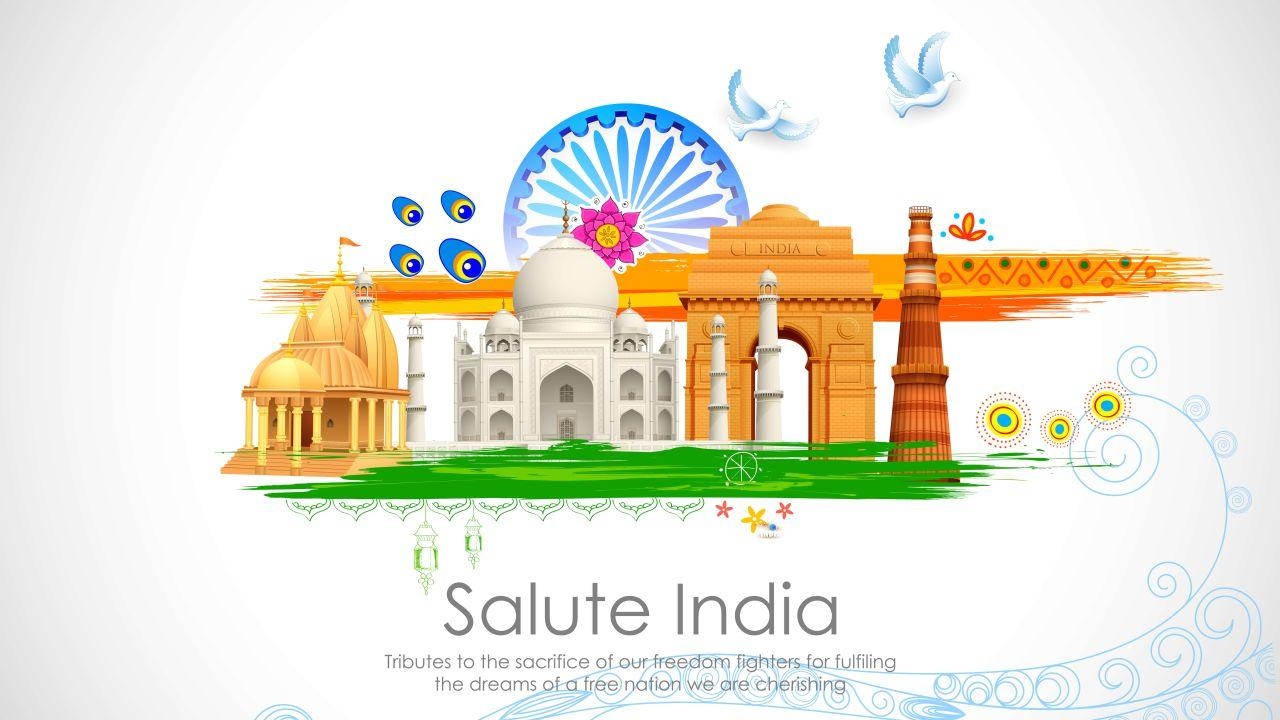 1280x720 Wallpaper Salute India, Tribute, Freedom fighters, India Gate, Taj, Desktop