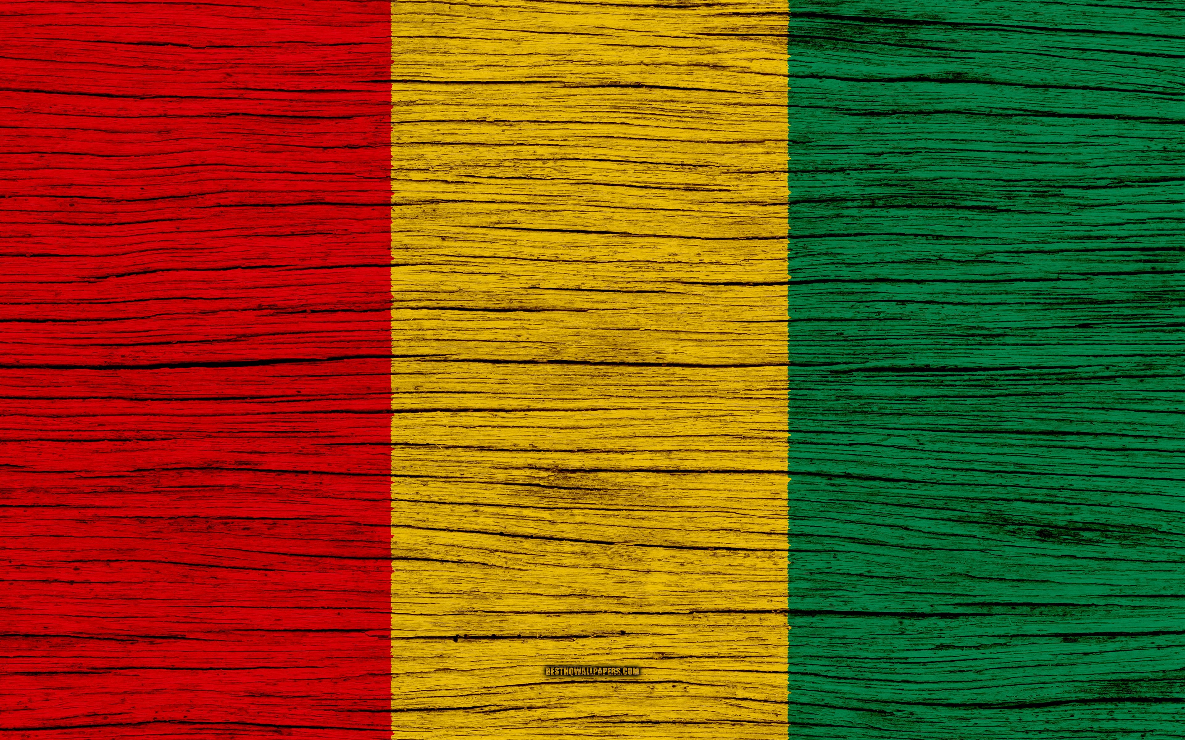 3840x2400 Download wallpaper Flag of Guinea, 4k, Africa, wooden texture, Desktop