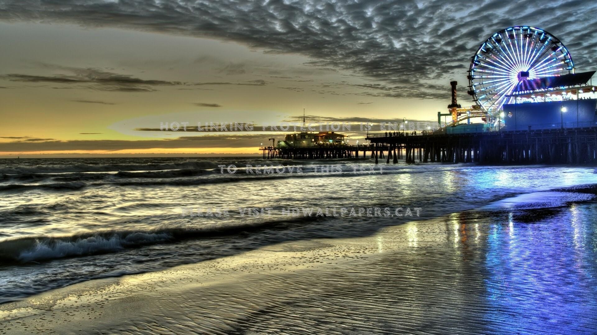 1920x1080 marvelous santa monica pier at dusk hdr sea, Desktop