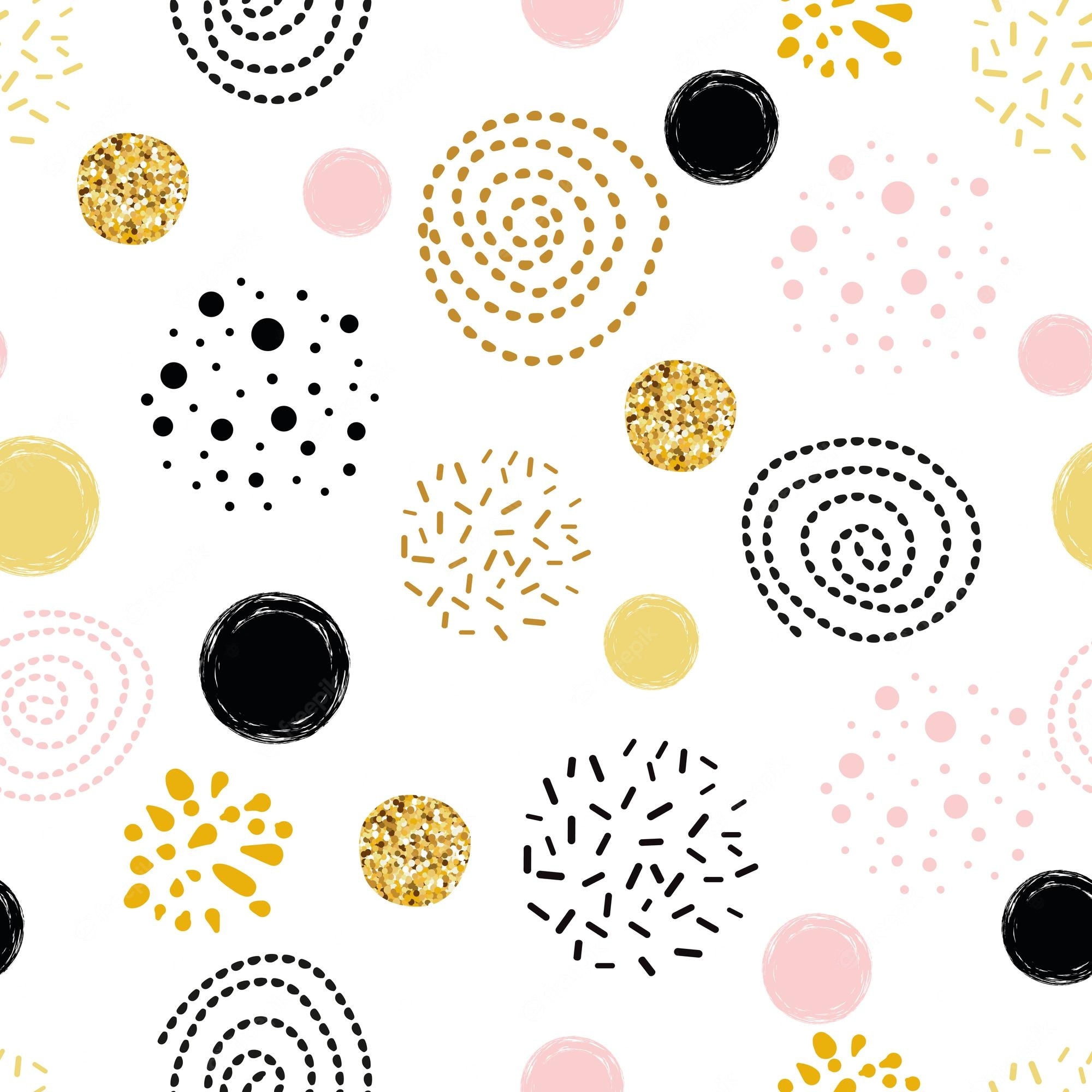 2000x2000 Premium Vector. Cute seamless pattern polka dot abstract ornament decorated golden pink black hand drawn circles round shapes vector illustration for wallpaper wrap gold dots sparkles shining dots background, Phone