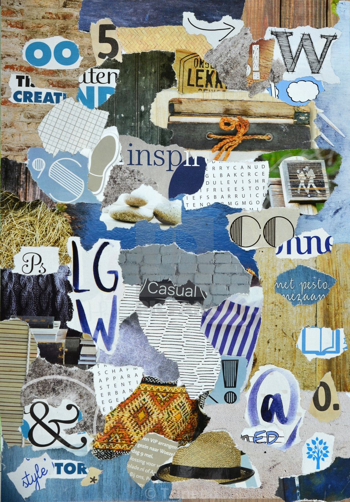 1120x1610 Modern retro vintage blue wooden collage moodboard. For background, Phone