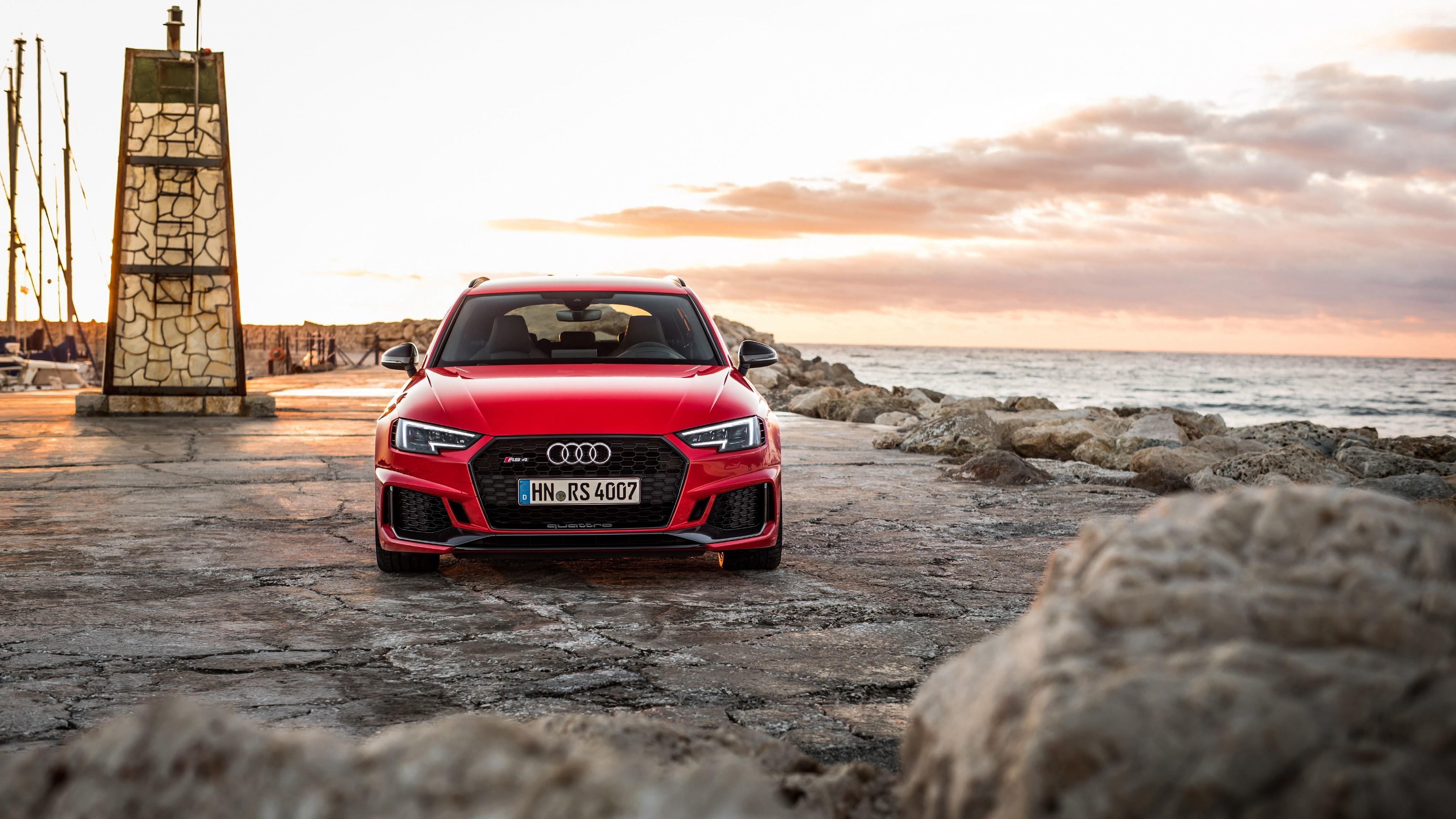 4100x2310 Wallpaper Audi Estate car 2018 RS4 Avant Red auto Front, Desktop