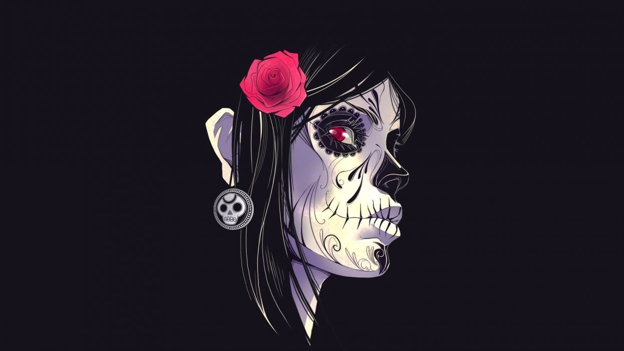 1250x700 Dia De Los Muertos Day of the Dead Face Flower Black gothic skull, Desktop