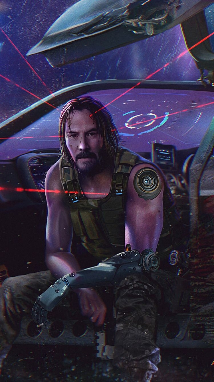 750x1340 Download Cyberpunk Keanu Reeves, video game, art wallpaper, 750x iphone iPhone 8, Phone