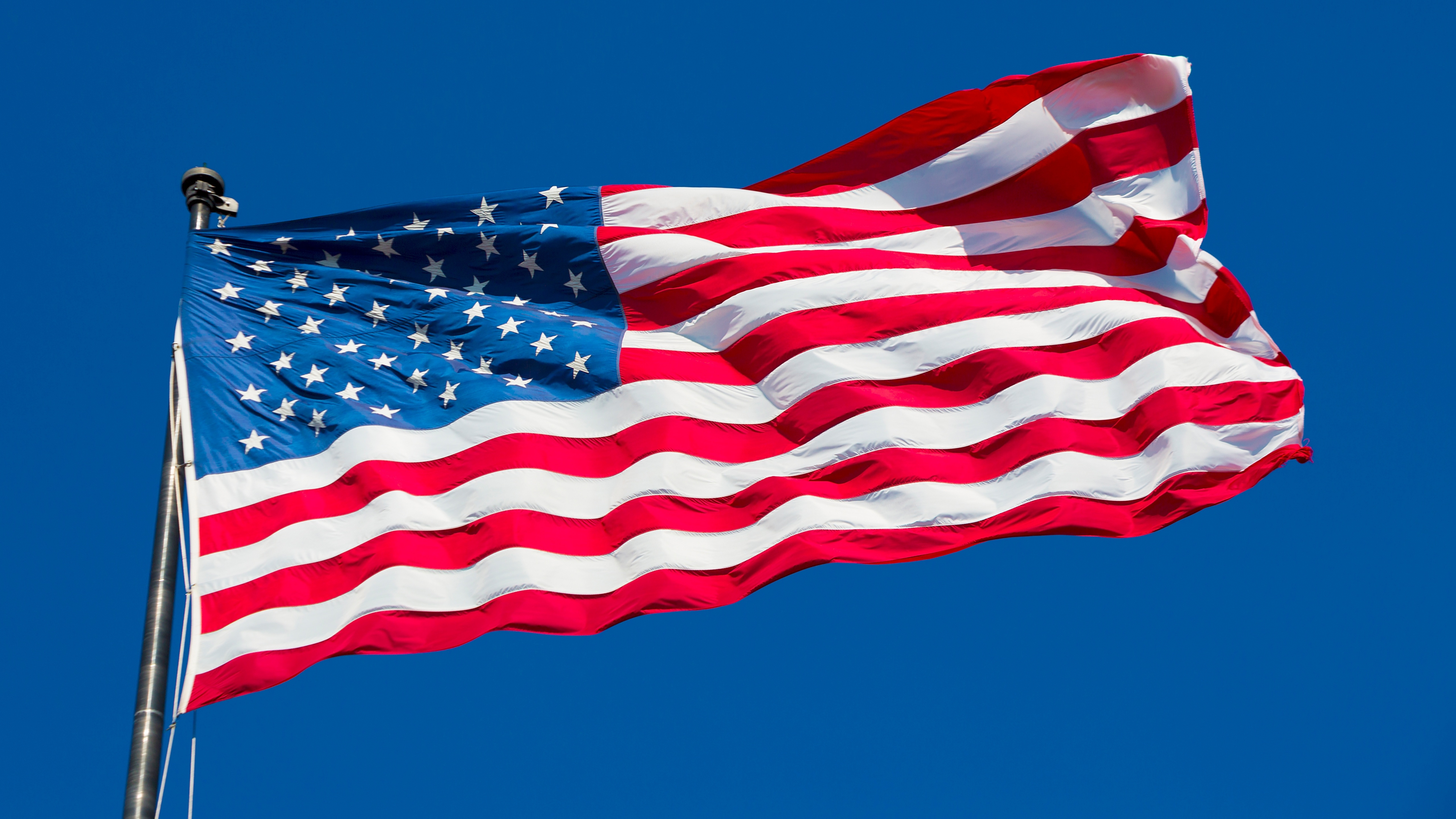 5120x2880 Flag of USA Wallpaper 4K, Blue Sky, American flag, World, Desktop