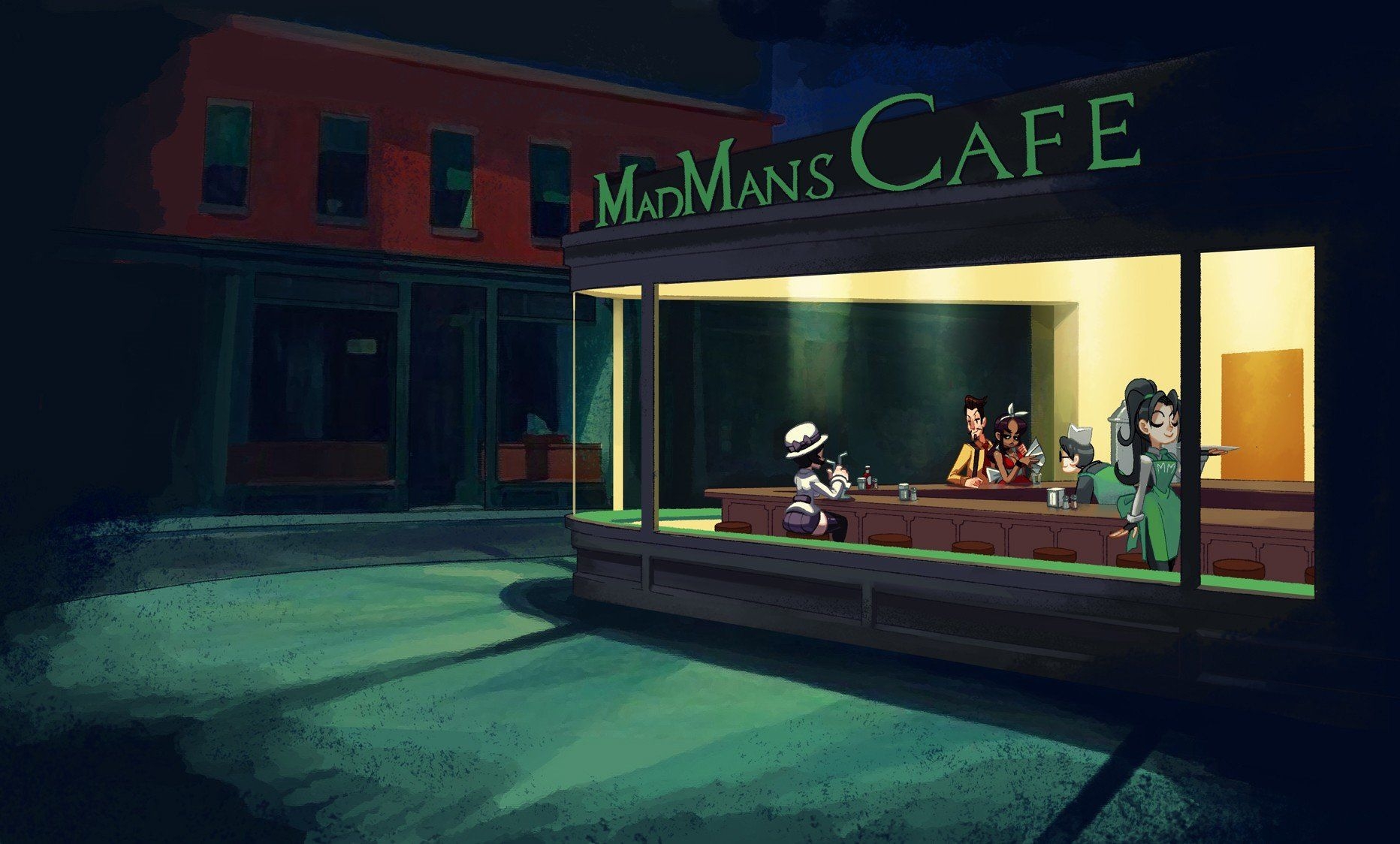 1870x1130 minimalism, Edward Hopper, Nighthawks, Filia HD Wallpaper / Desktop and Mobile Image & Photo, Desktop