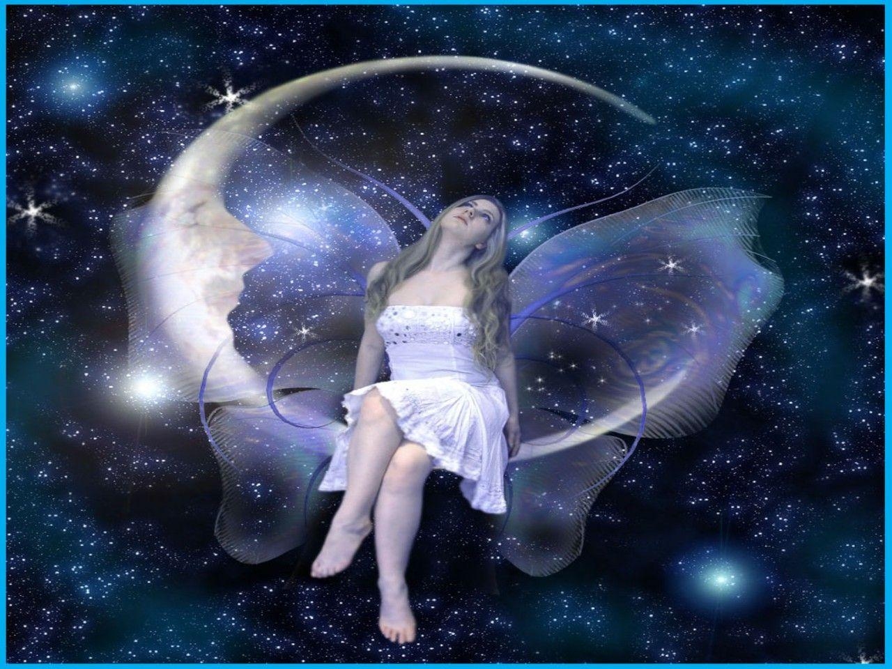 1280x960 MOON FAIRY, FAIRY, FANTASY, FEMALE, MOON, SKY, STARS, WINGS, Desktop