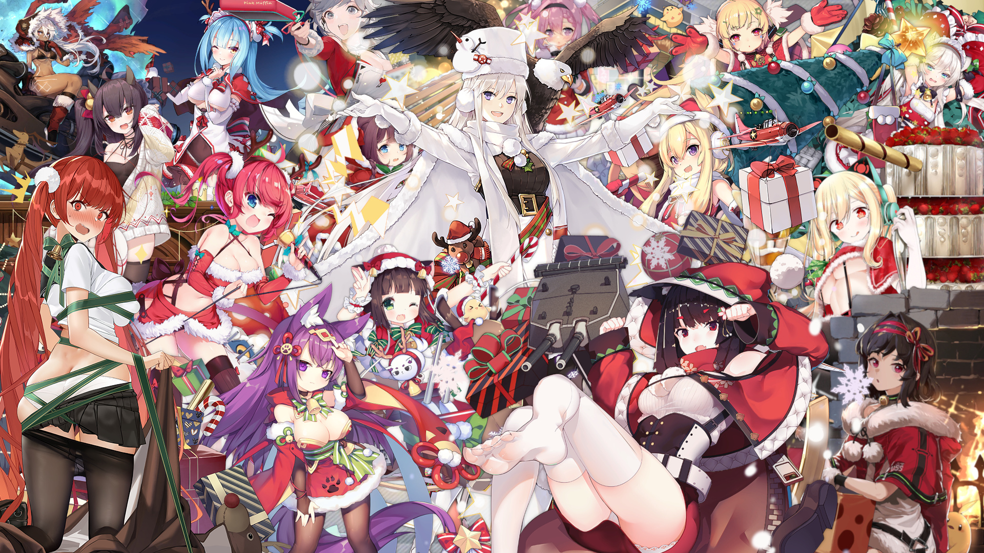 1920x1080 Christmas are coming, it is time for another 'overcrowded' wallpaper, enjoy :) (Azur Lane artworks are soooo good), Desktop