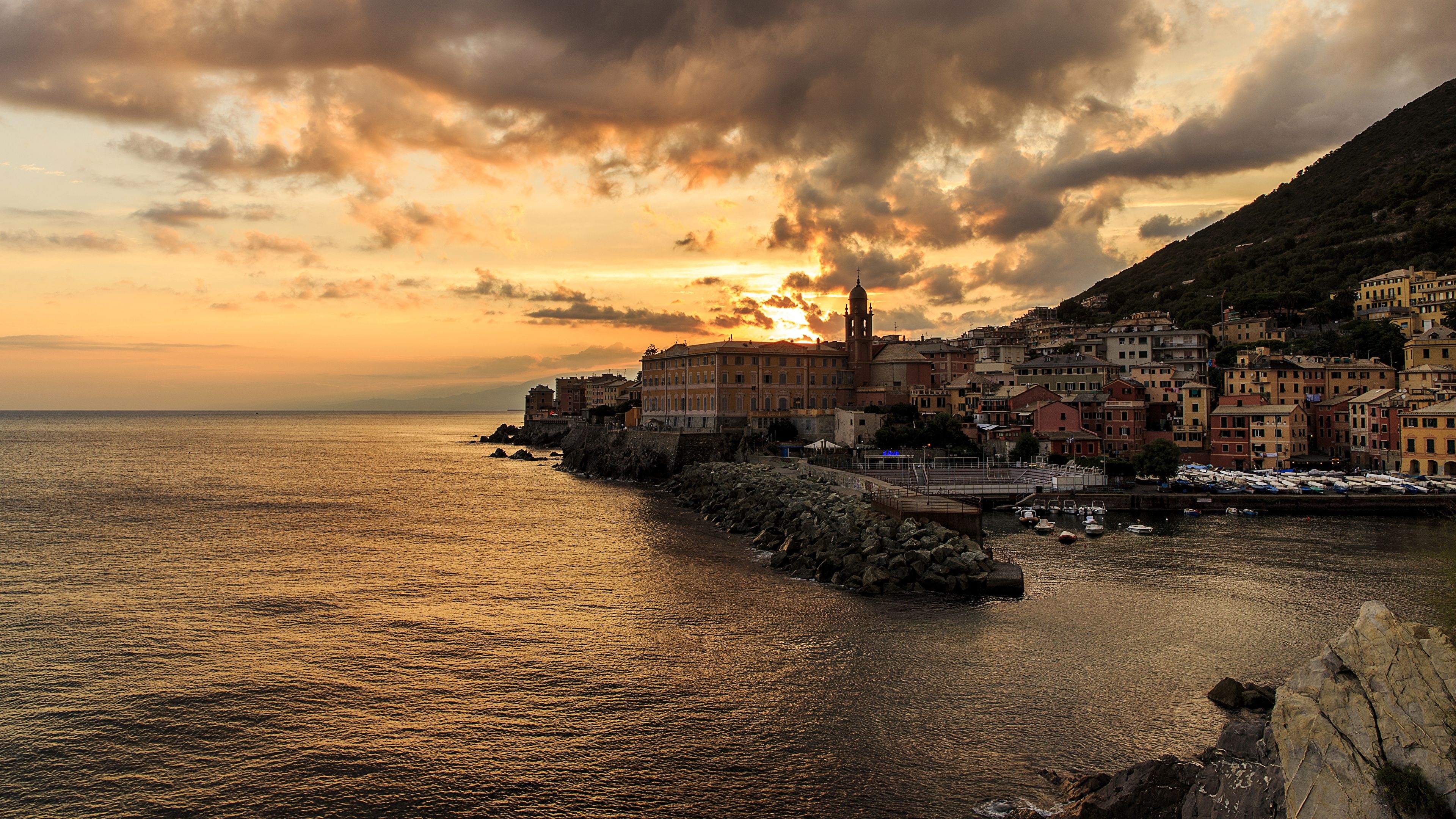 3840x2160 Wallpaper Liguria Italy San Francesco Genoa Sea Sunrises, Desktop