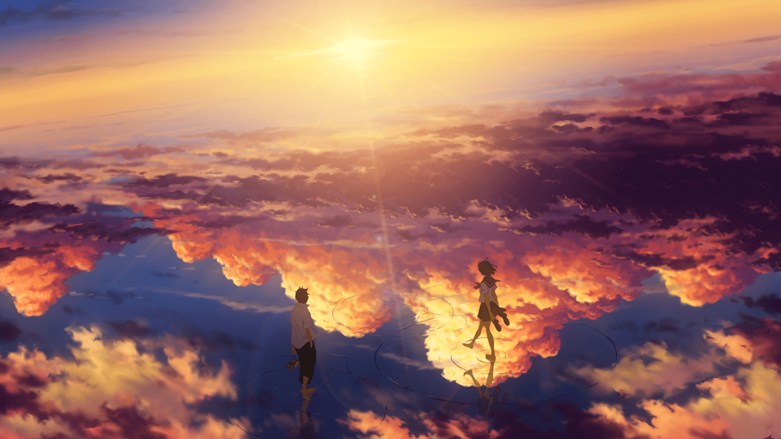 2560x1440 Download  Anime Landscape, Beyond The Clouds, Sunset, Desktop